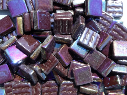 Dark Brown Iridescent Glass Square Mosaic Tiles - 12mm - Opaque Glass Solid Color - 50g of Squares - Approx 35 Tiles