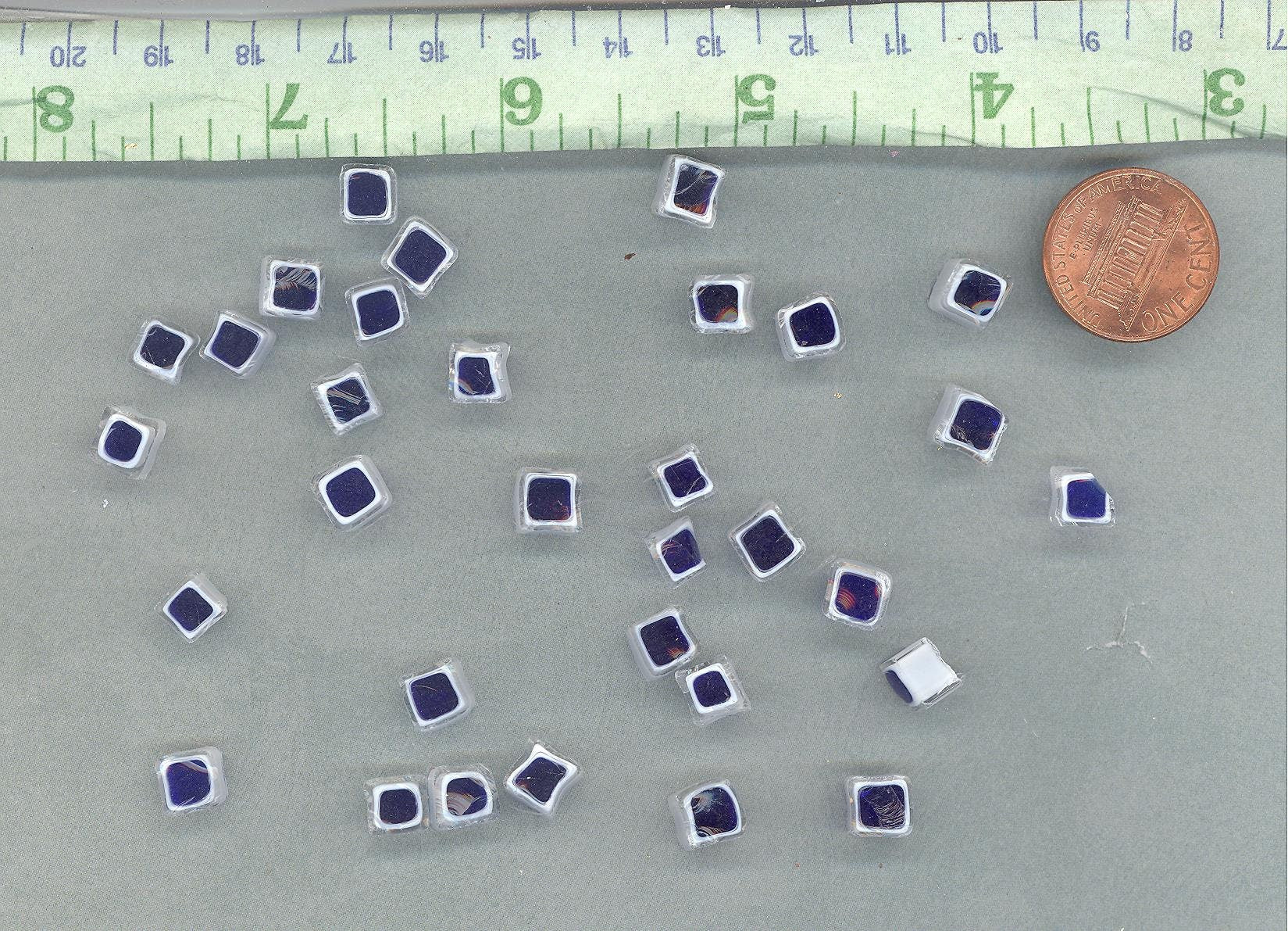 Blue and White Square Millefiori - 25 grams