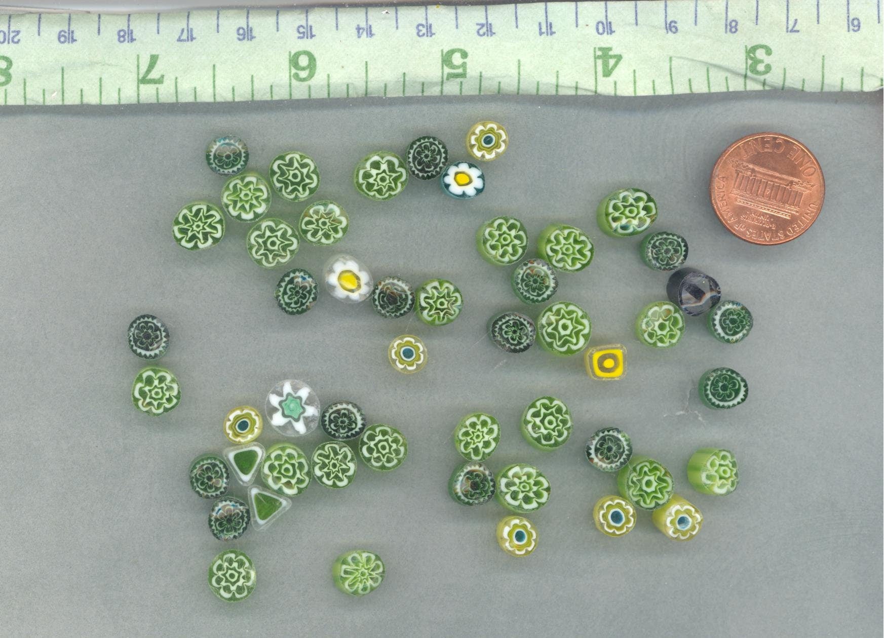 Green Millefiori - 25 grams - Mix of Different Patterns Shapes and Colors