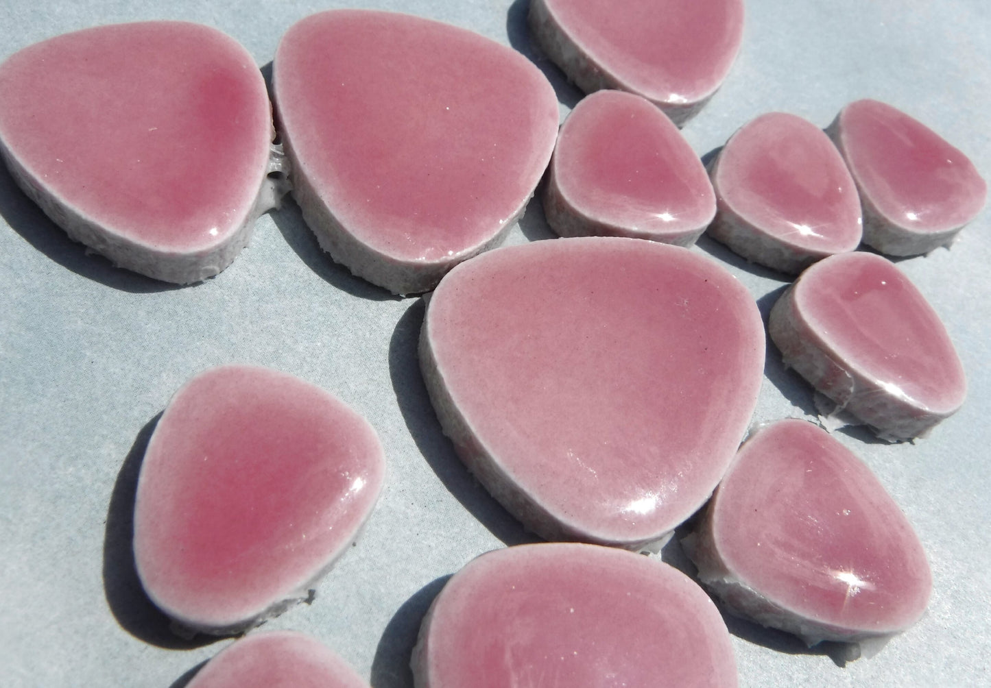 Pink Pebble Mosaic Tiles - Half Pound Ceramic Tiles in Assorted Sizes