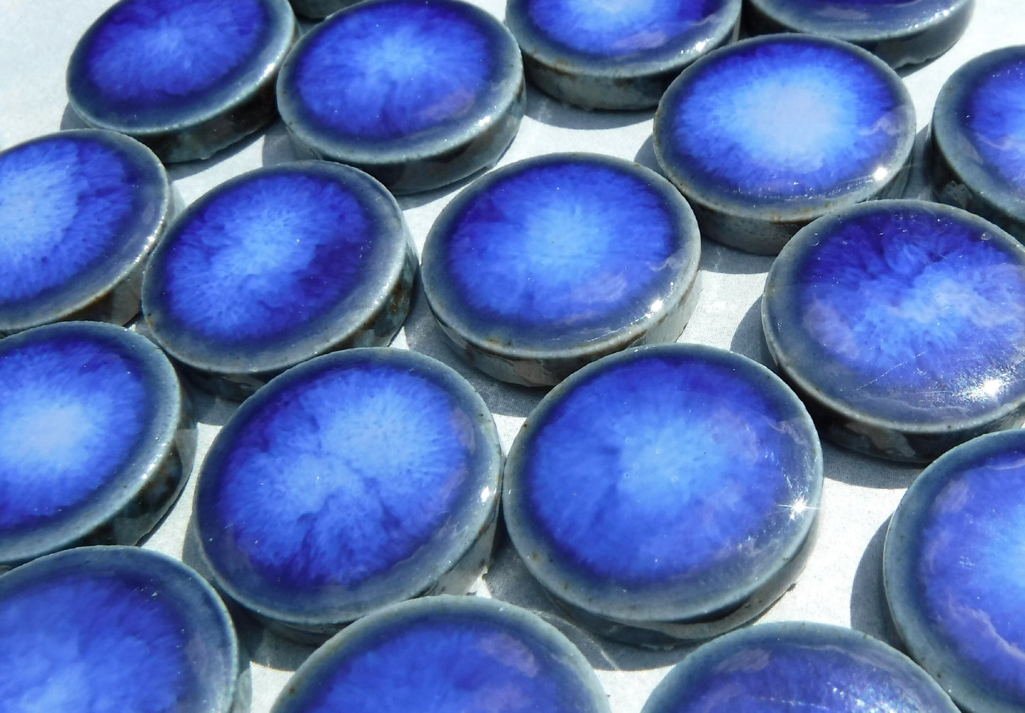 Stone Washed Blue Ceramic Tiles - 2 cm Penny Rounds Mosaic Tiles - 25 Tiles - Porcelain Circles