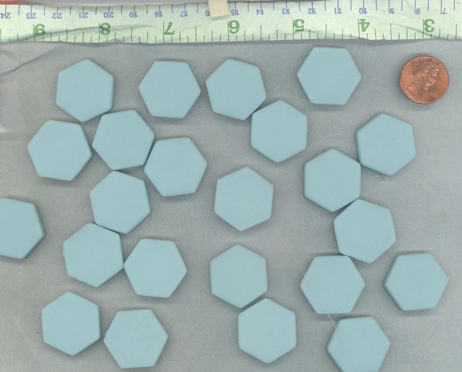 Light Teal Hexagon Mosaic Tiles - 25 Glass 23mm MATTE Pieces