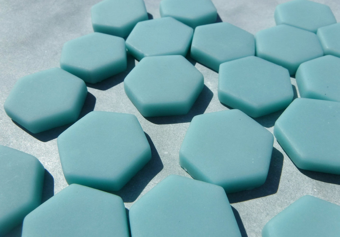 Light Teal Hexagon Mosaic Tiles - 25 Glass 23mm MATTE Pieces
