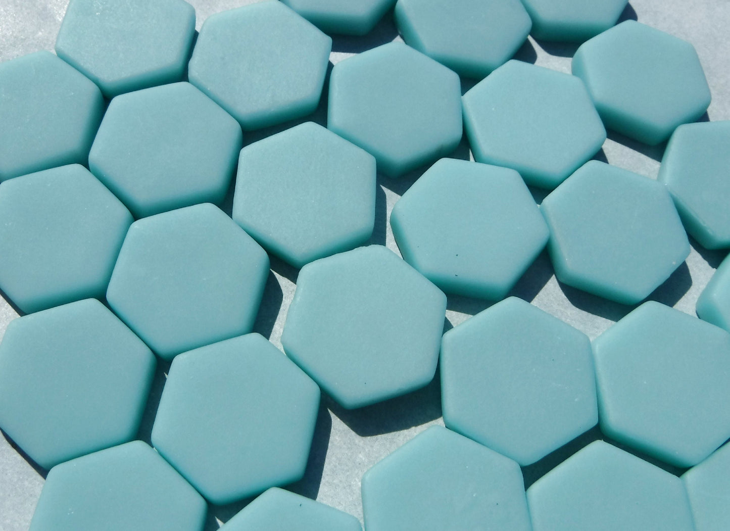 Light Teal Hexagon Mosaic Tiles - 25 Glass 23mm MATTE Pieces