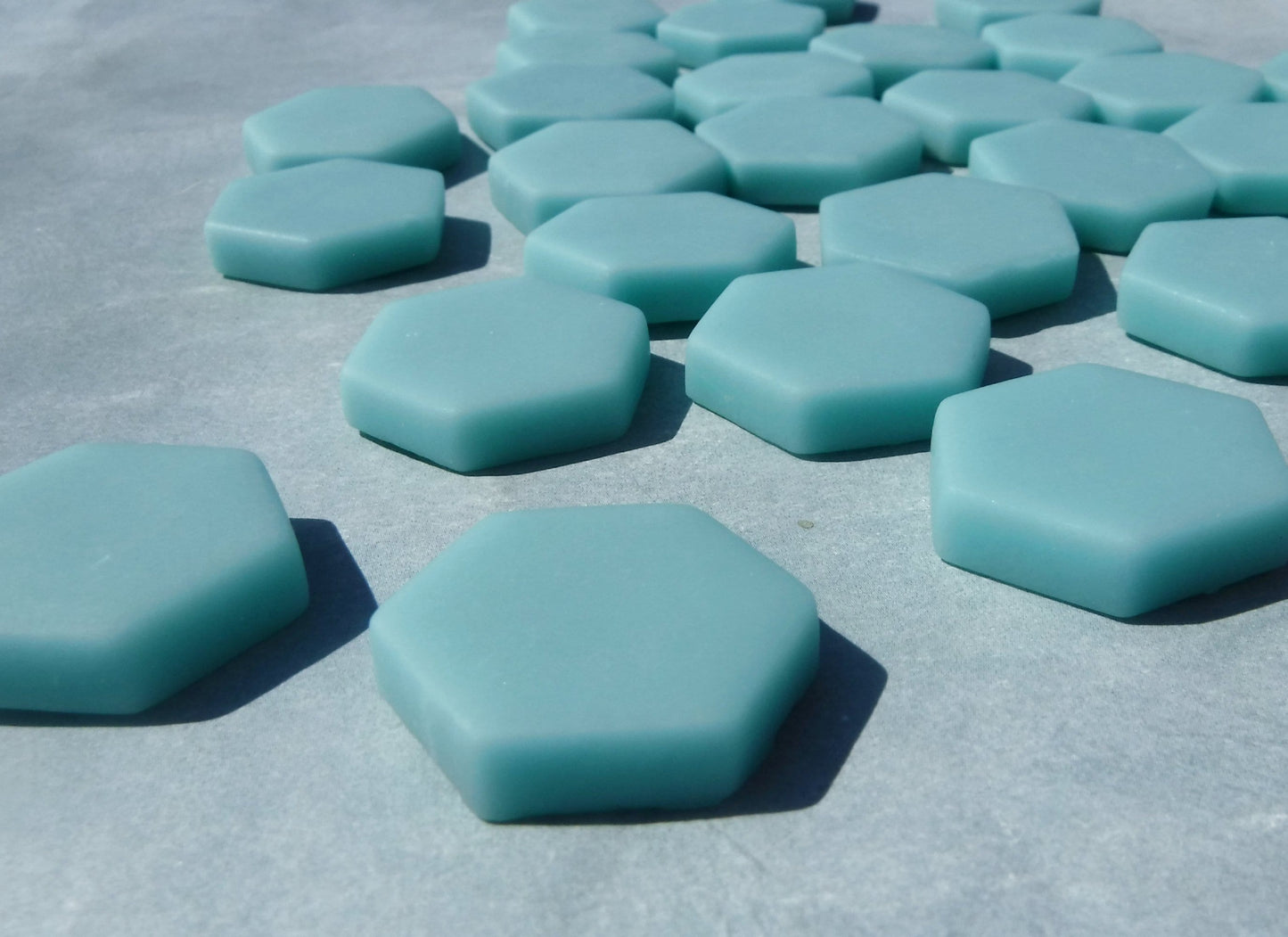 Light Teal Hexagon Mosaic Tiles - 25 Glass 23mm MATTE Pieces