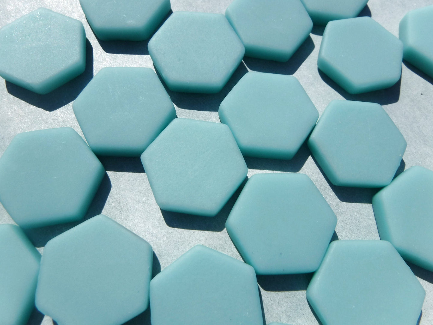 Light Teal Hexagon Mosaic Tiles - 25 Glass 23mm MATTE Pieces