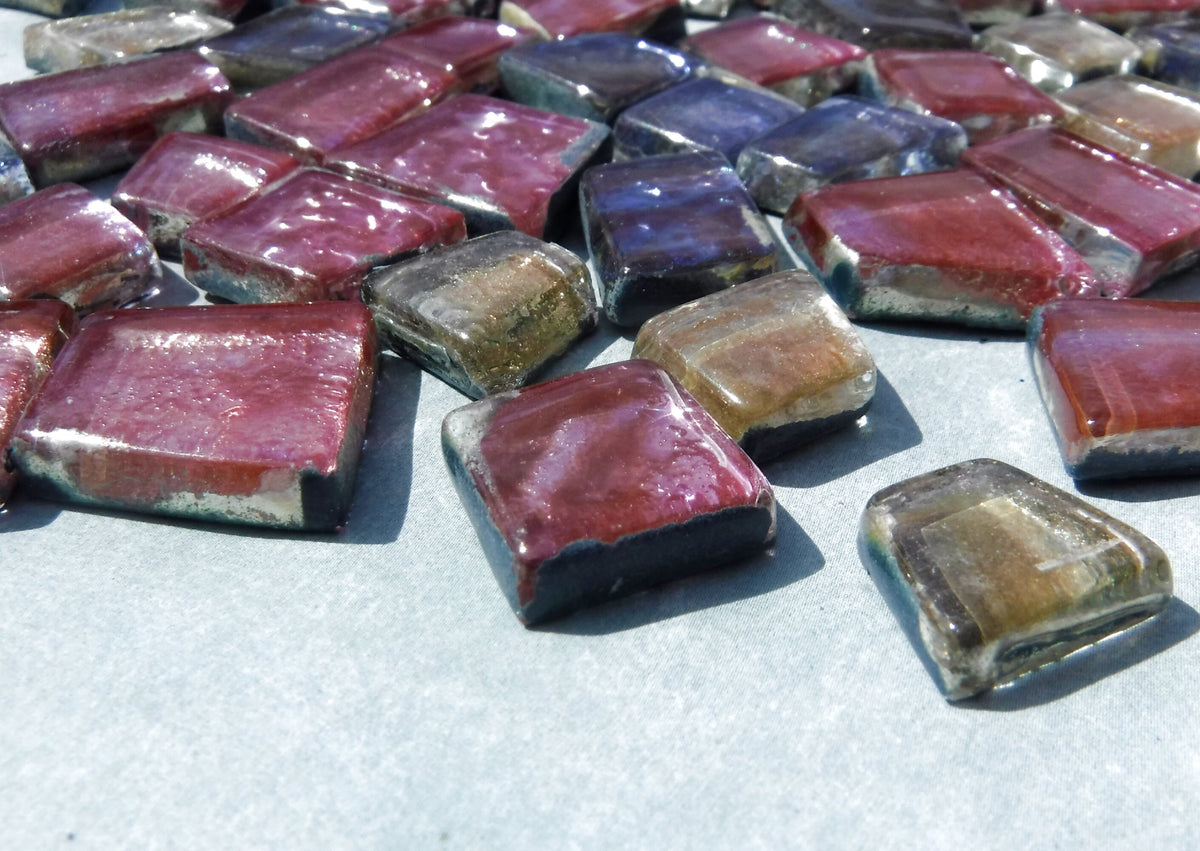Miranda Rose Glass Tiles - Metallic Foil - Assorted Shapes - 50 grams Mosaic Tiles in Soft Shades of Pink and Purple and Gold