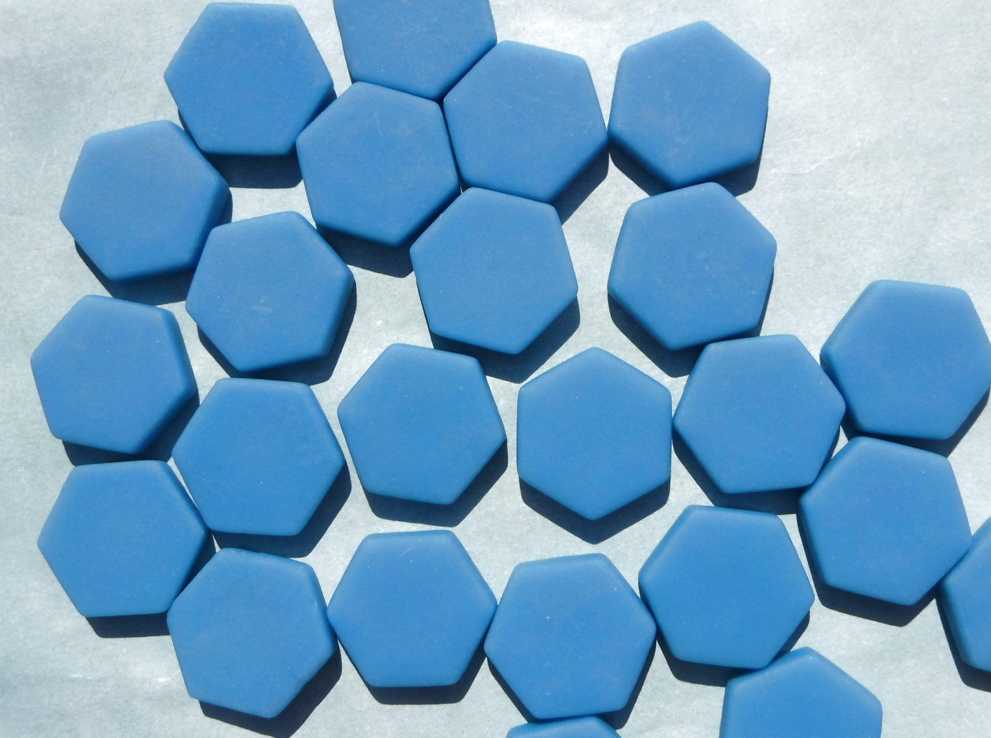 Cerulean Blue Hexagon Mosaic Tiles - 25 Glass 23mm MATTE Tiles