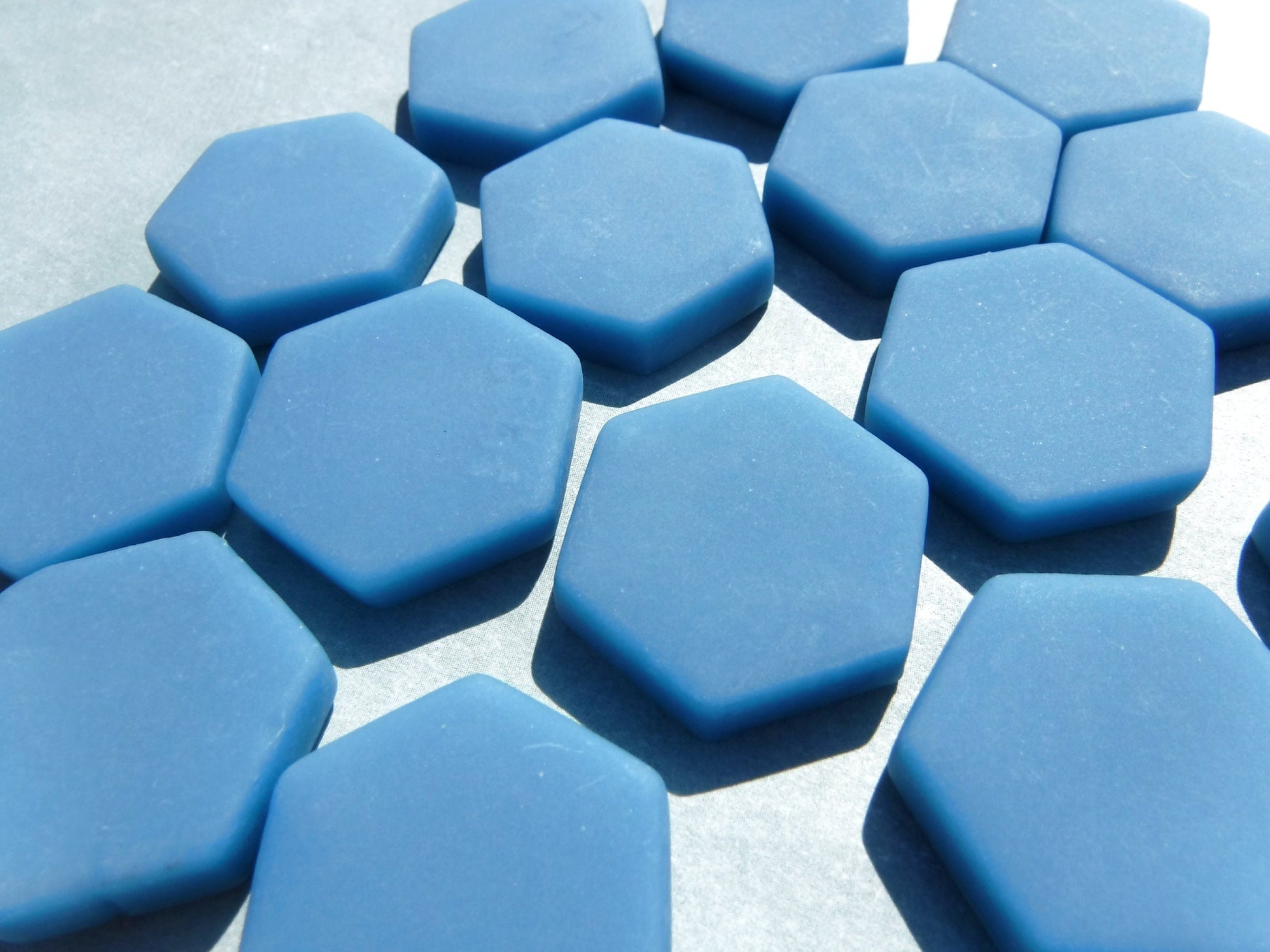 Cerulean Blue Hexagon Mosaic Tiles - 25 Glass 23mm MATTE Tiles