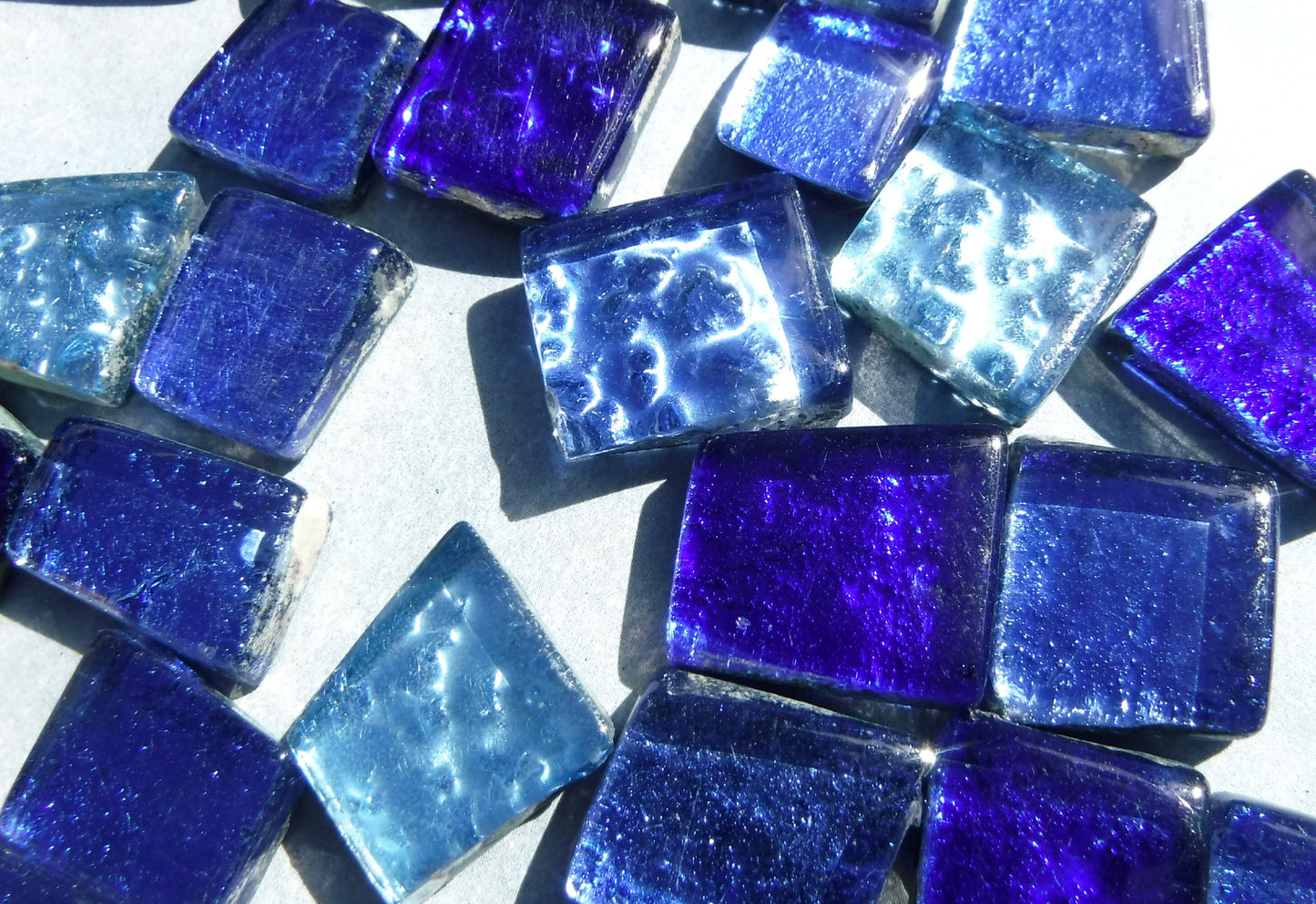 Triton Blues Glass Tiles - Metallic Foil - Assorted Shapes - 50 grams Mosaic Tiles
