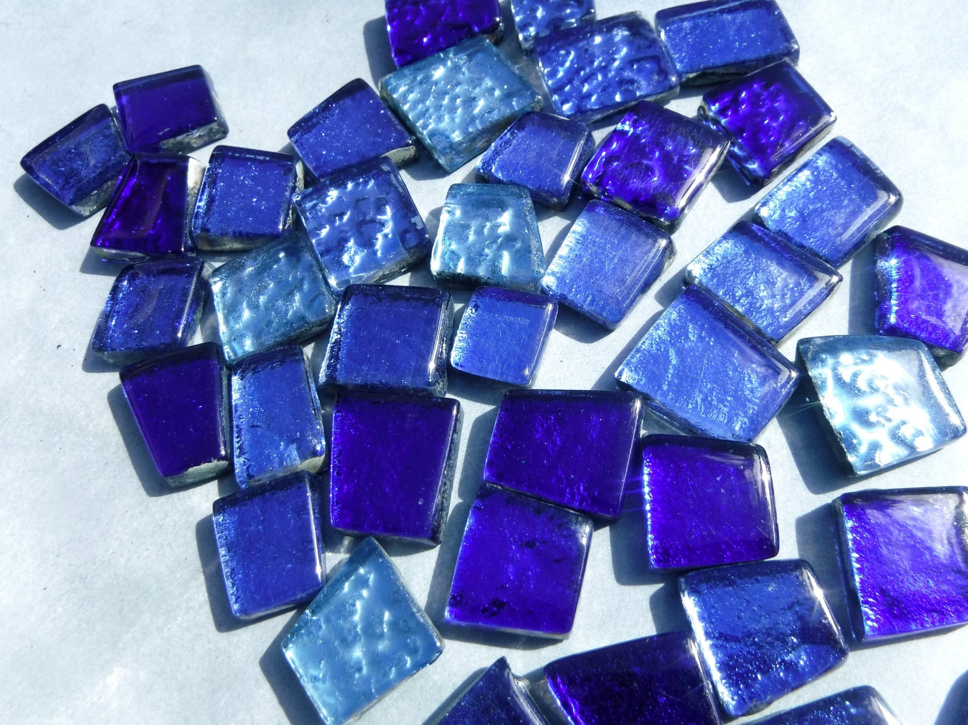 Triton Blues Glass Tiles - Metallic Foil - Assorted Shapes - 50 grams Mosaic Tiles