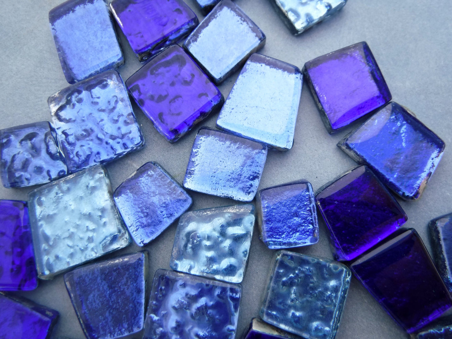 Triton Blues Glass Tiles - Metallic Foil - Assorted Shapes - 50 grams Mosaic Tiles