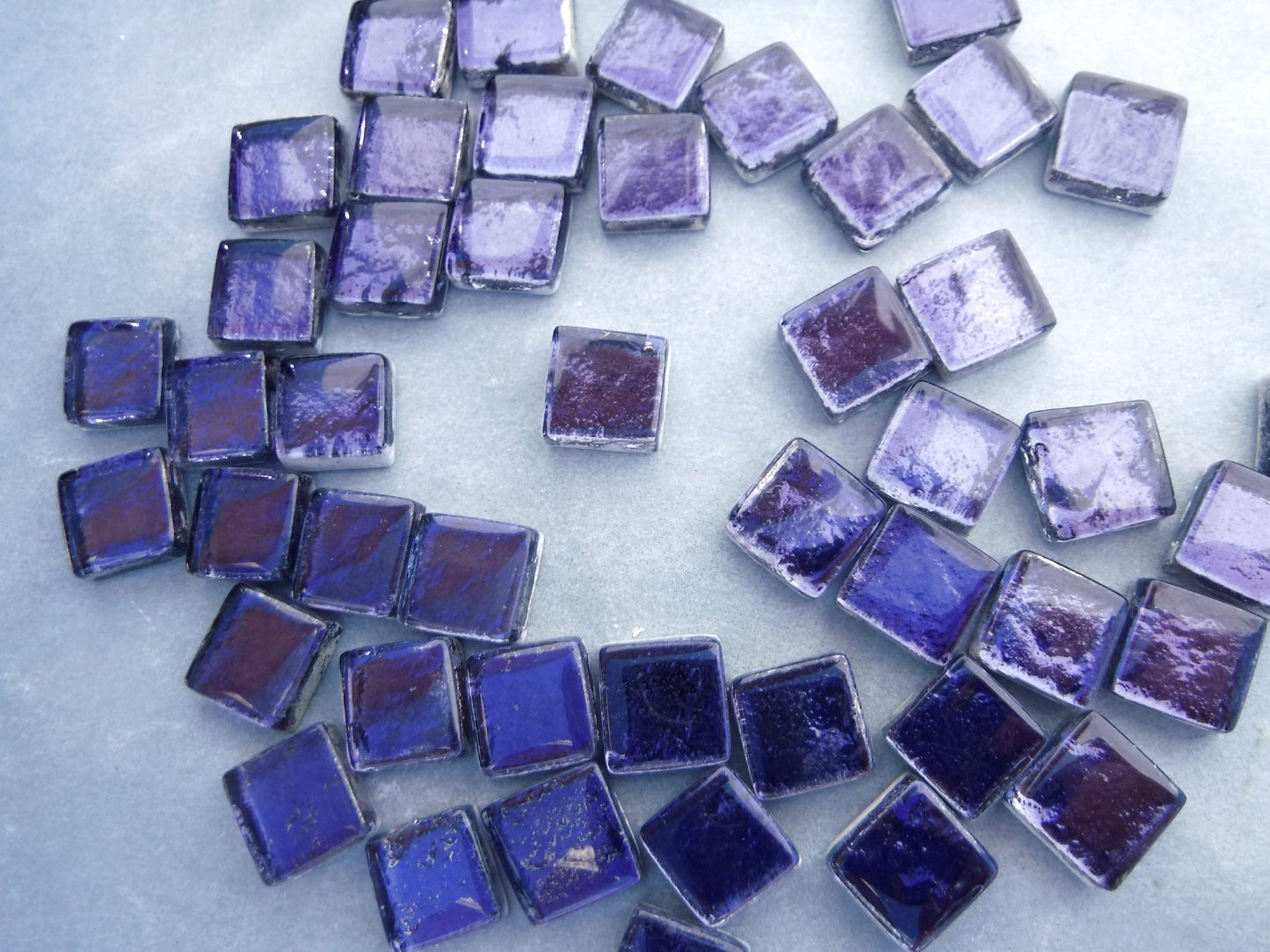 Darkest Indigo Foil Square Crystal Tiles - 12mm - 50g Anil Blue Metallic Glass Tiles