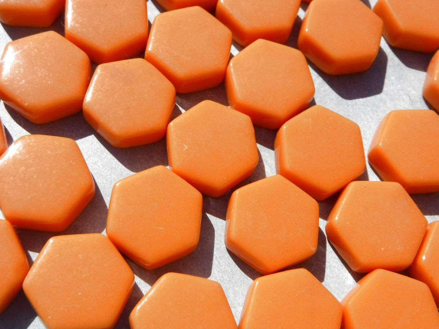 Orange Hexagon Mosaic Tiles - 15mm - 100g Opaque Glass Tiles - Pumpkin