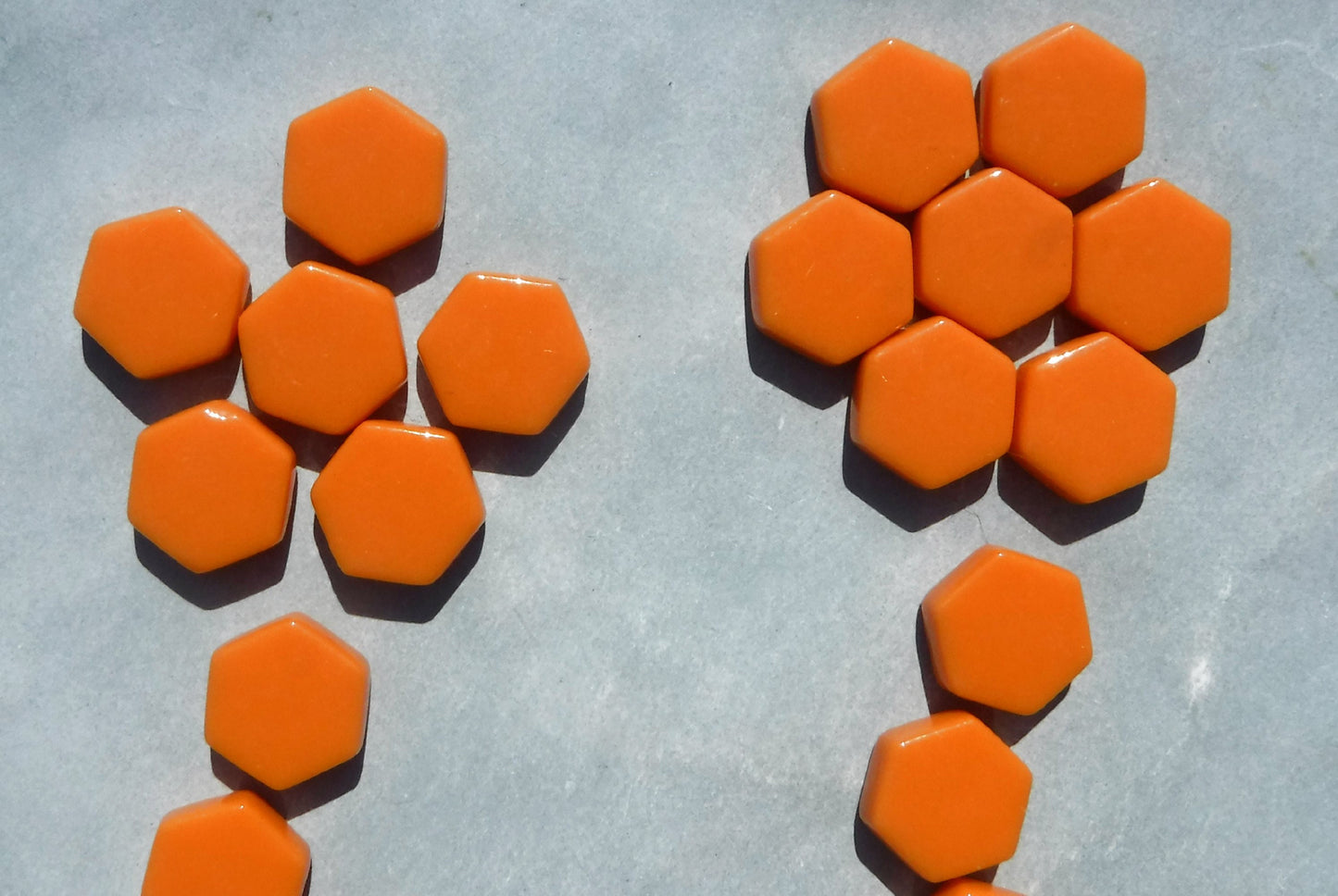 Orange Hexagon Mosaic Tiles - 15mm - 100g Opaque Glass Tiles - Pumpkin