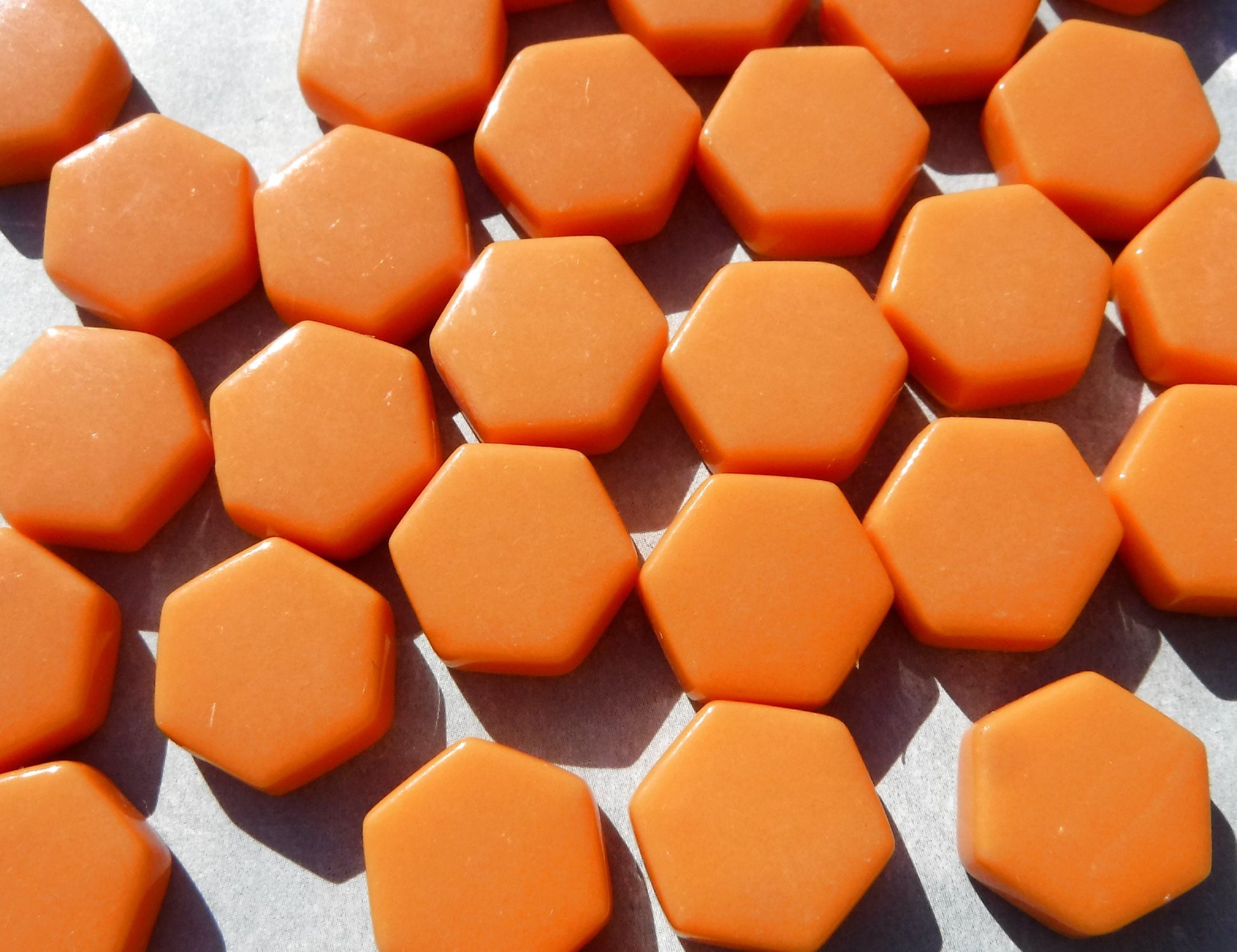 Orange Hexagon Mosaic Tiles - 15mm - 100g Opaque Glass Tiles - Pumpkin