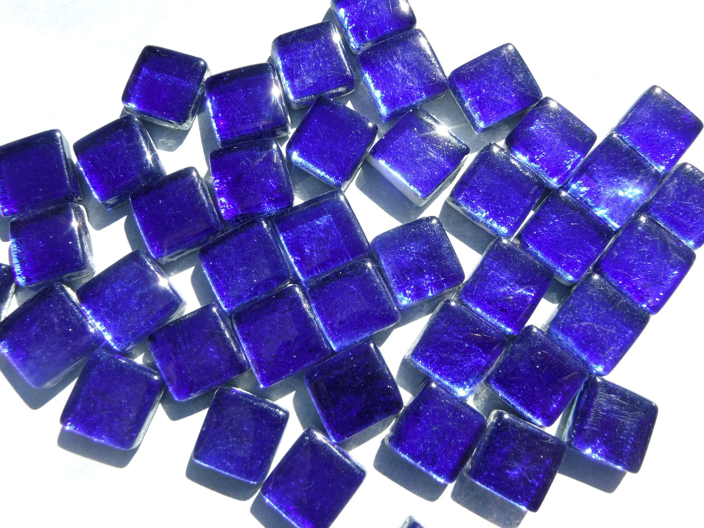 Cobalt Blue Foil Square Crystal Tiles - 12mm - 50g - Approx 25 Metallic Glass Mosaic Tiles