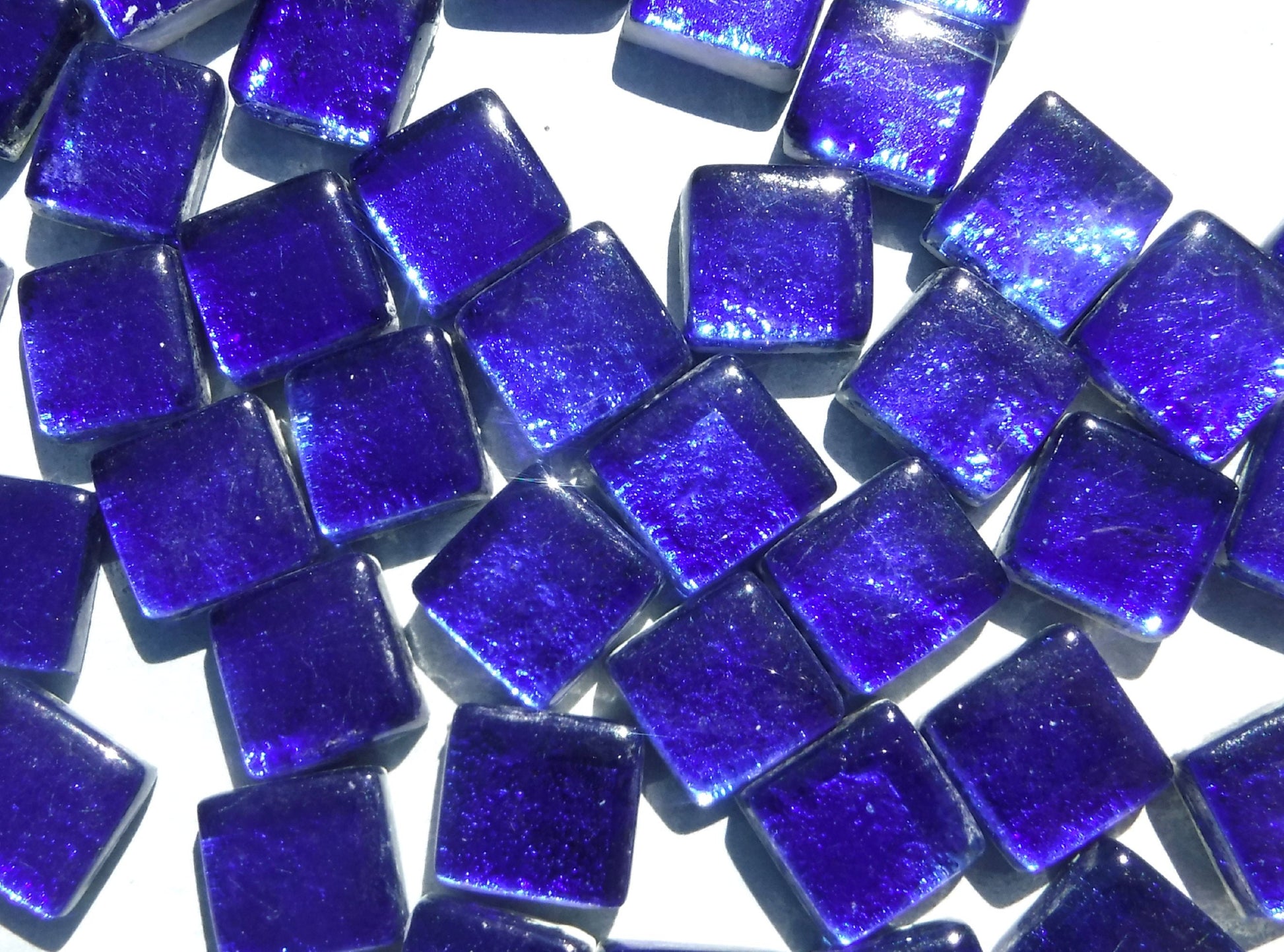 Cobalt Blue Foil Square Crystal Tiles - 12mm - 50g - Approx 25 Metallic Glass Mosaic Tiles