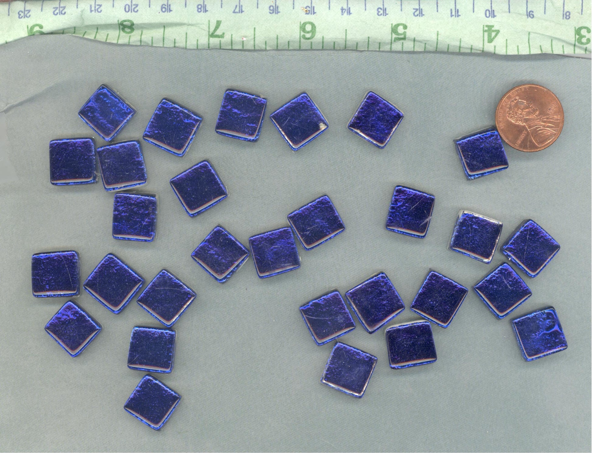 Cobalt Blue Foil Square Crystal Tiles - 12mm - 50g - Approx 25 Metallic Glass Mosaic Tiles