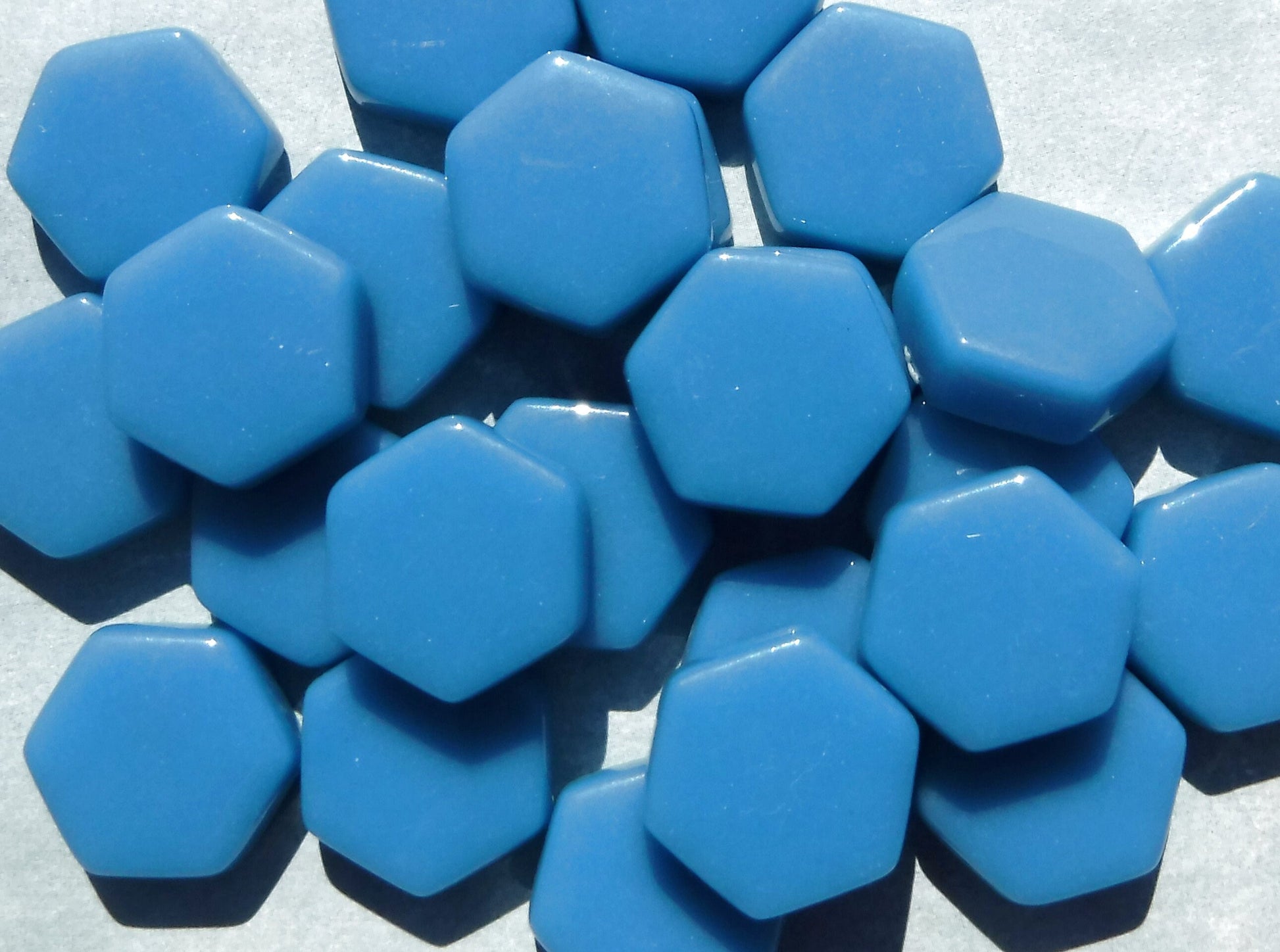 Cerulean Blue Hexagon Mosaic Tiles - 15mm - 100g Opaque Glass Tiles