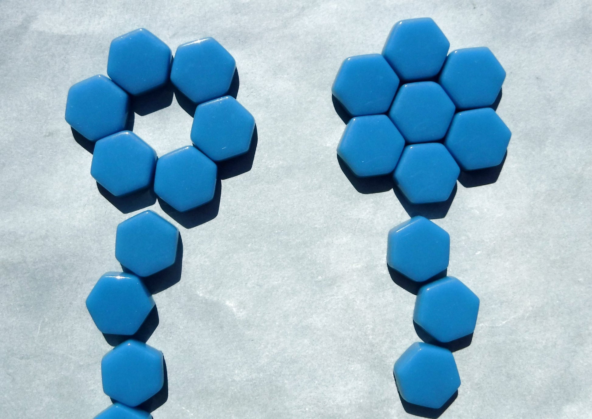 Cerulean Blue Hexagon Mosaic Tiles - 15mm - 100g Opaque Glass Tiles