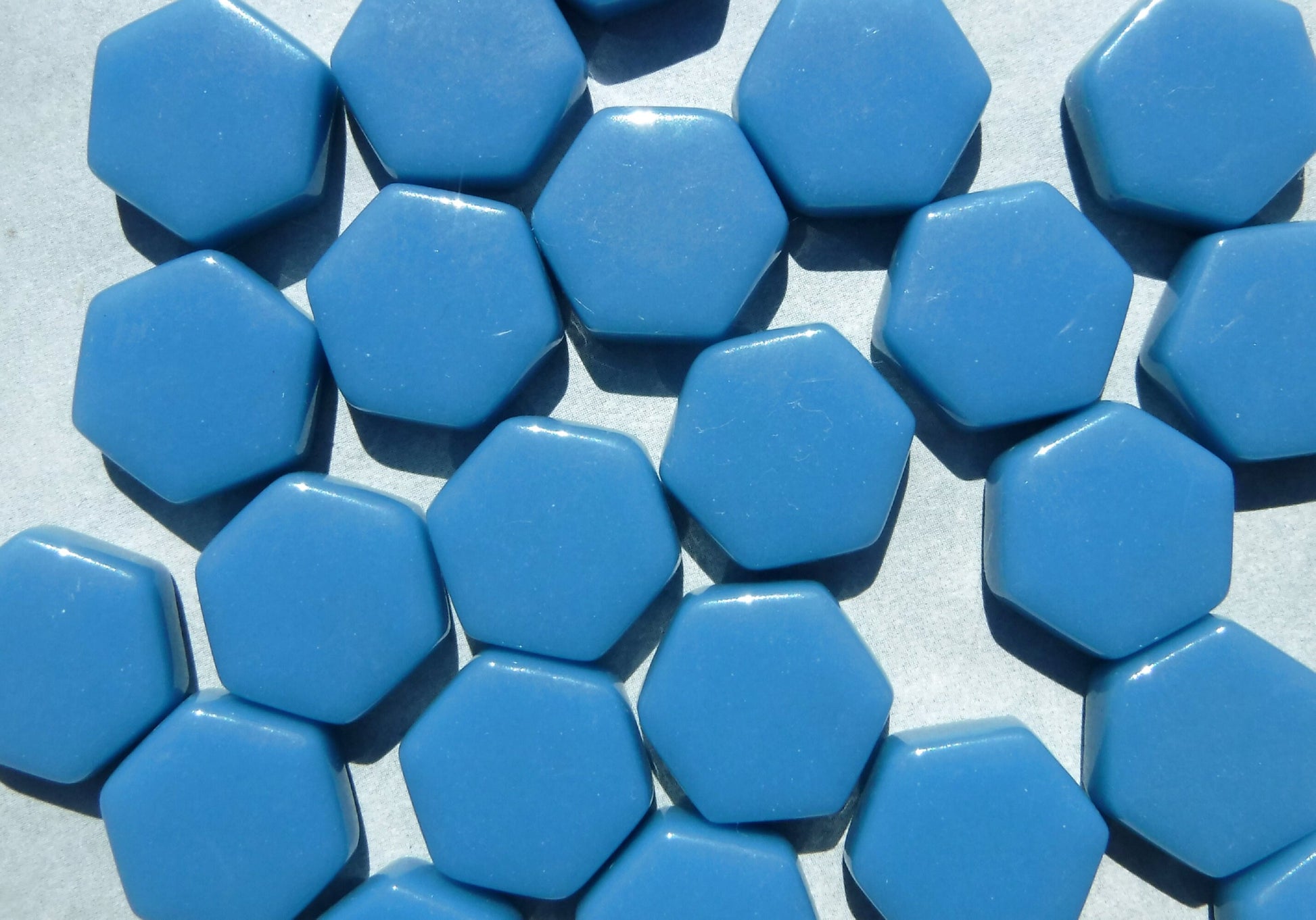 Cerulean Blue Hexagon Mosaic Tiles - 15mm - 100g Opaque Glass Tiles