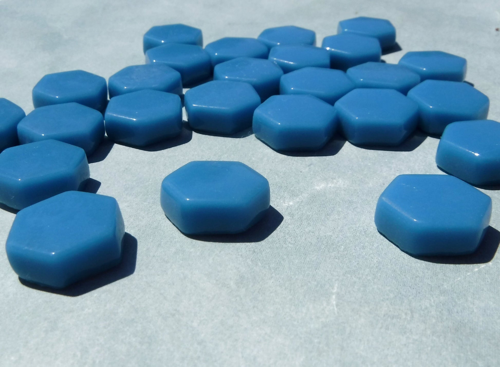 Cerulean Blue Hexagon Mosaic Tiles - 15mm - 100g Opaque Glass Tiles