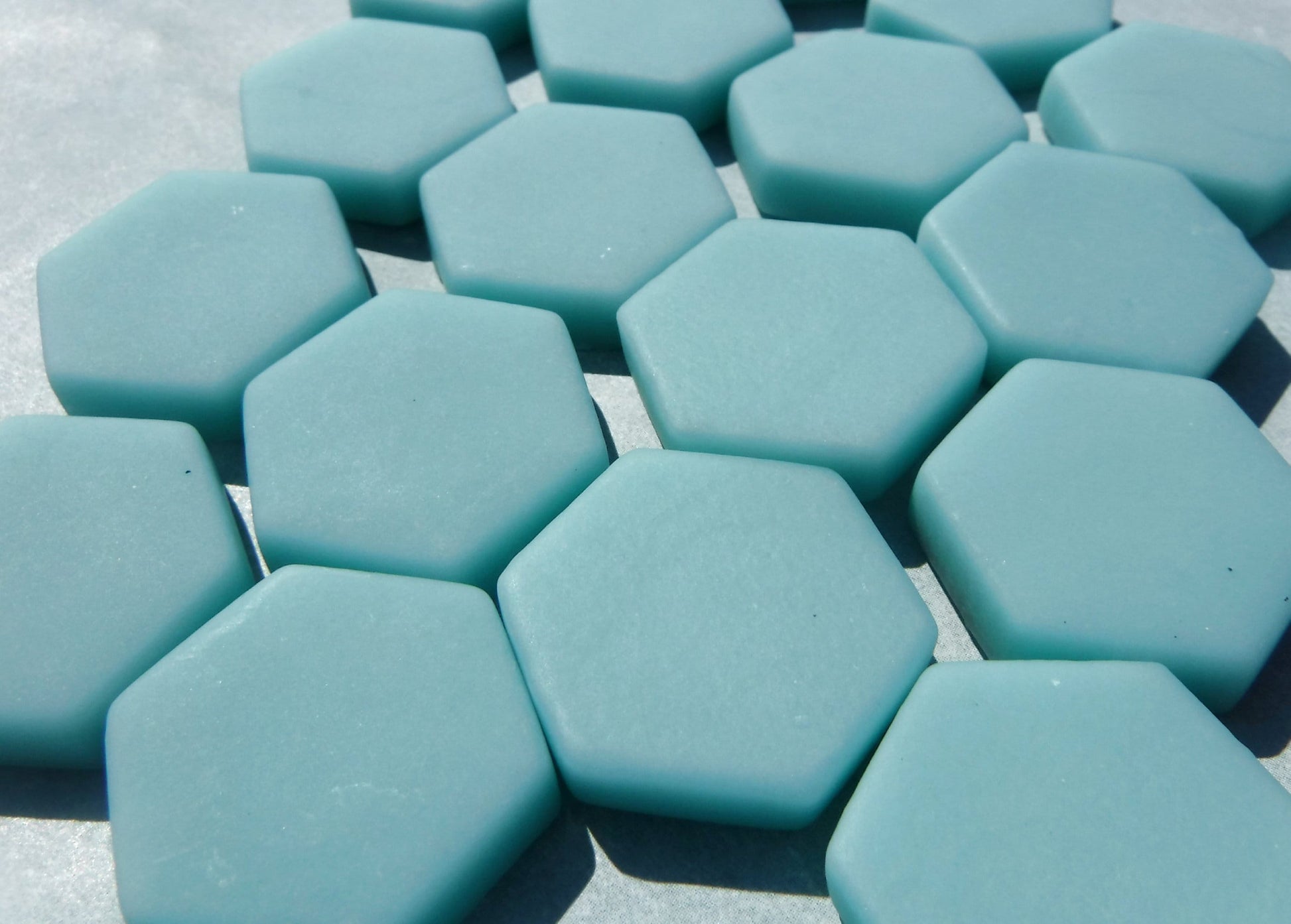 Light Teal Hexagon Mosaic Tiles - 25 Glass 23mm MATTE Pieces