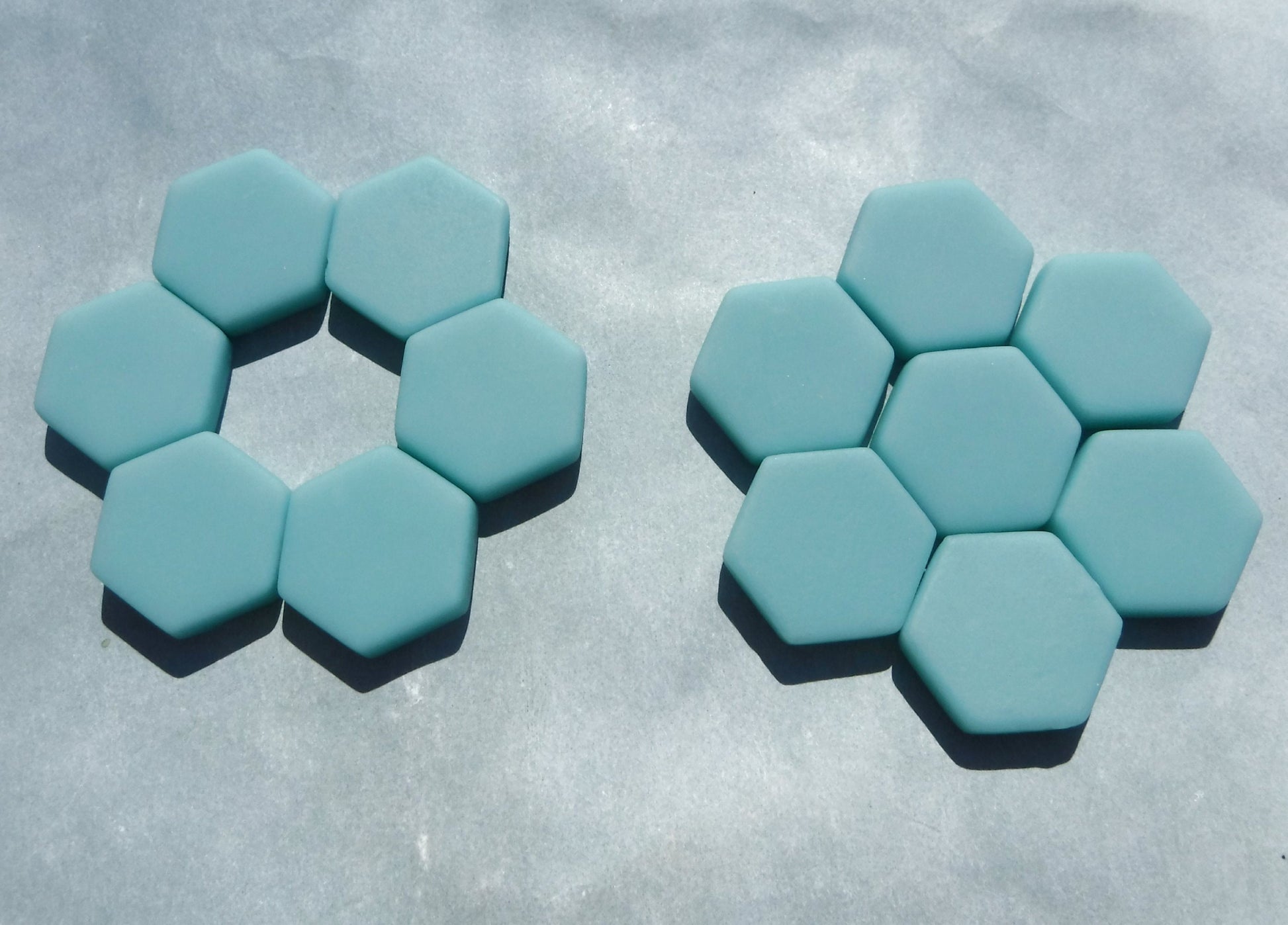 Light Teal Hexagon Mosaic Tiles - 25 Glass 23mm MATTE Pieces