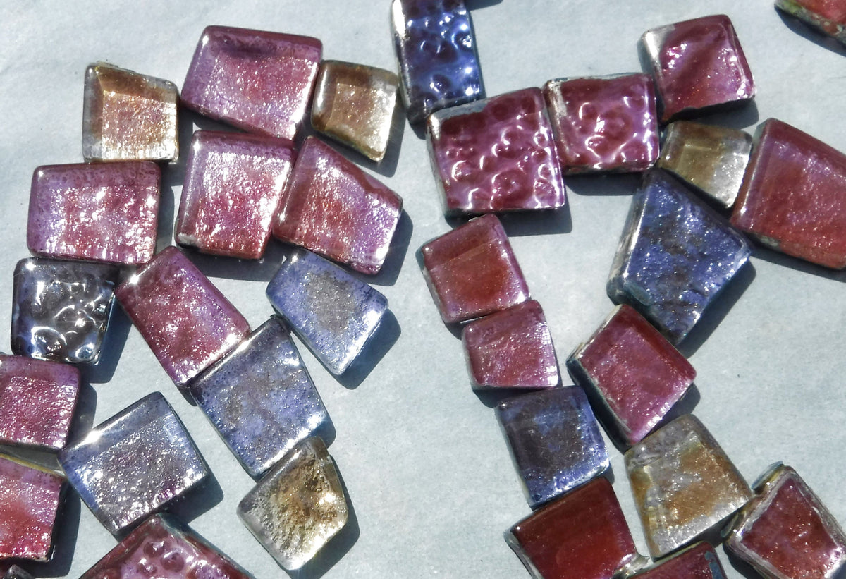 Miranda Rose Glass Tiles - Metallic Foil - Assorted Shapes - 50 grams Mosaic Tiles in Soft Shades of Pink and Purple and Gold