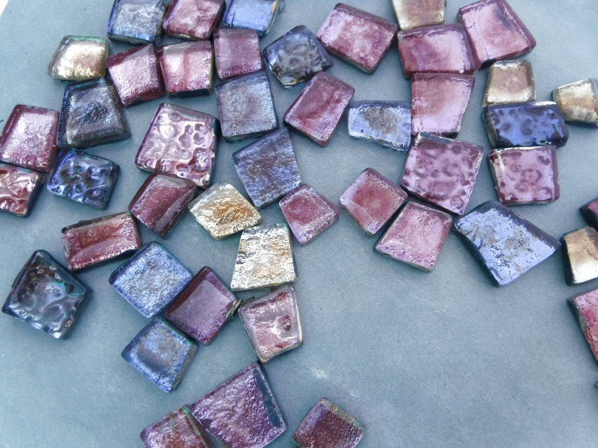 Miranda Rose Glass Tiles - Metallic Foil - Assorted Shapes - 50 grams Mosaic Tiles in Soft Shades of Pink and Purple and Gold
