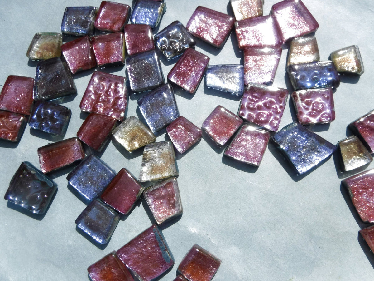 Miranda Rose Glass Tiles - Metallic Foil - Assorted Shapes - 50 grams Mosaic Tiles in Soft Shades of Pink and Purple and Gold