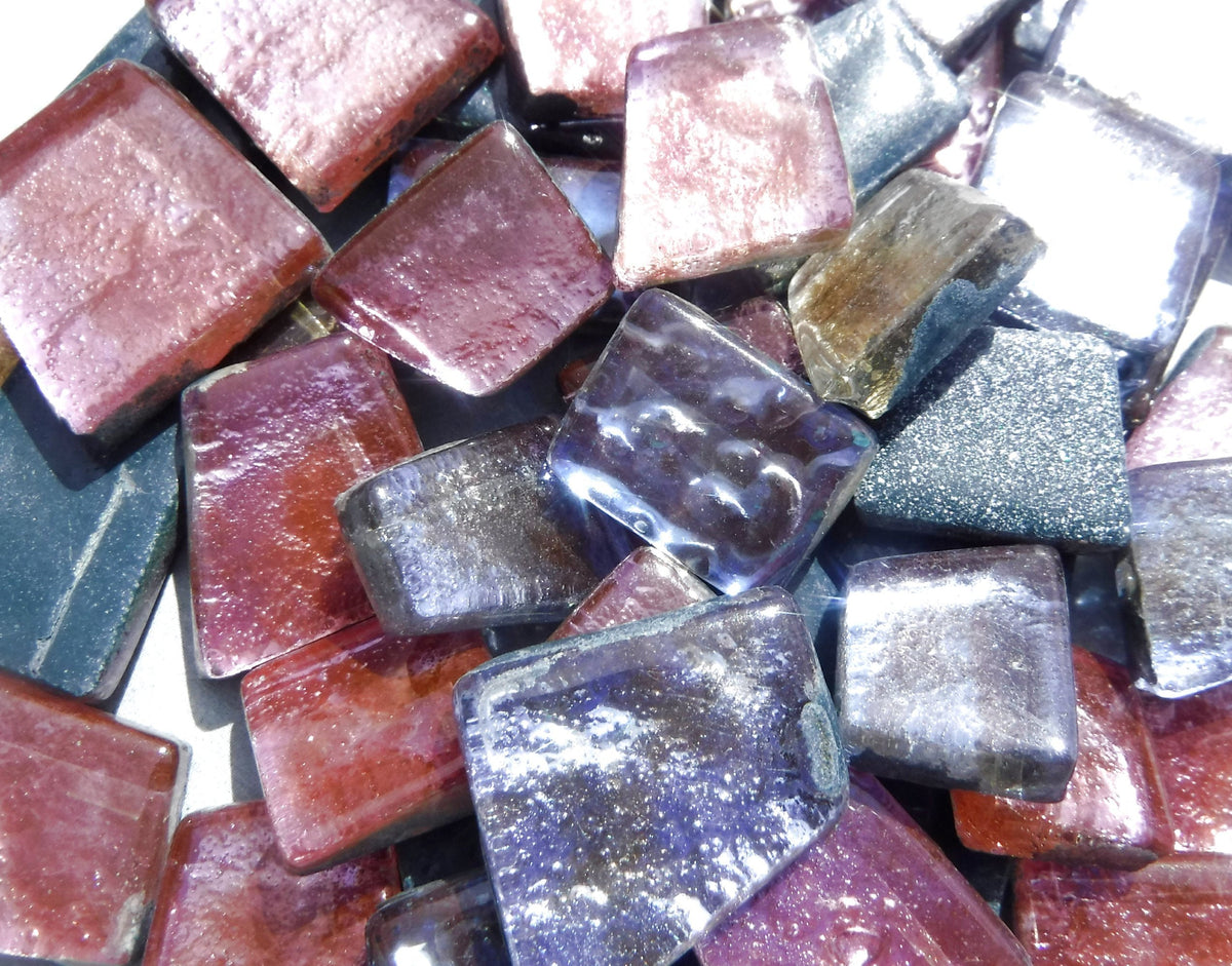 Miranda Rose Glass Tiles - Metallic Foil - Assorted Shapes - 50 grams Mosaic Tiles in Soft Shades of Pink and Purple and Gold