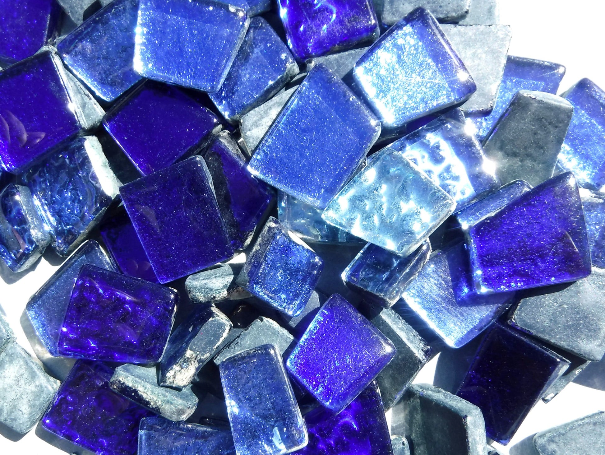 Triton Blues Glass Tiles - Metallic Foil - Assorted Shapes - 50 grams Mosaic Tiles
