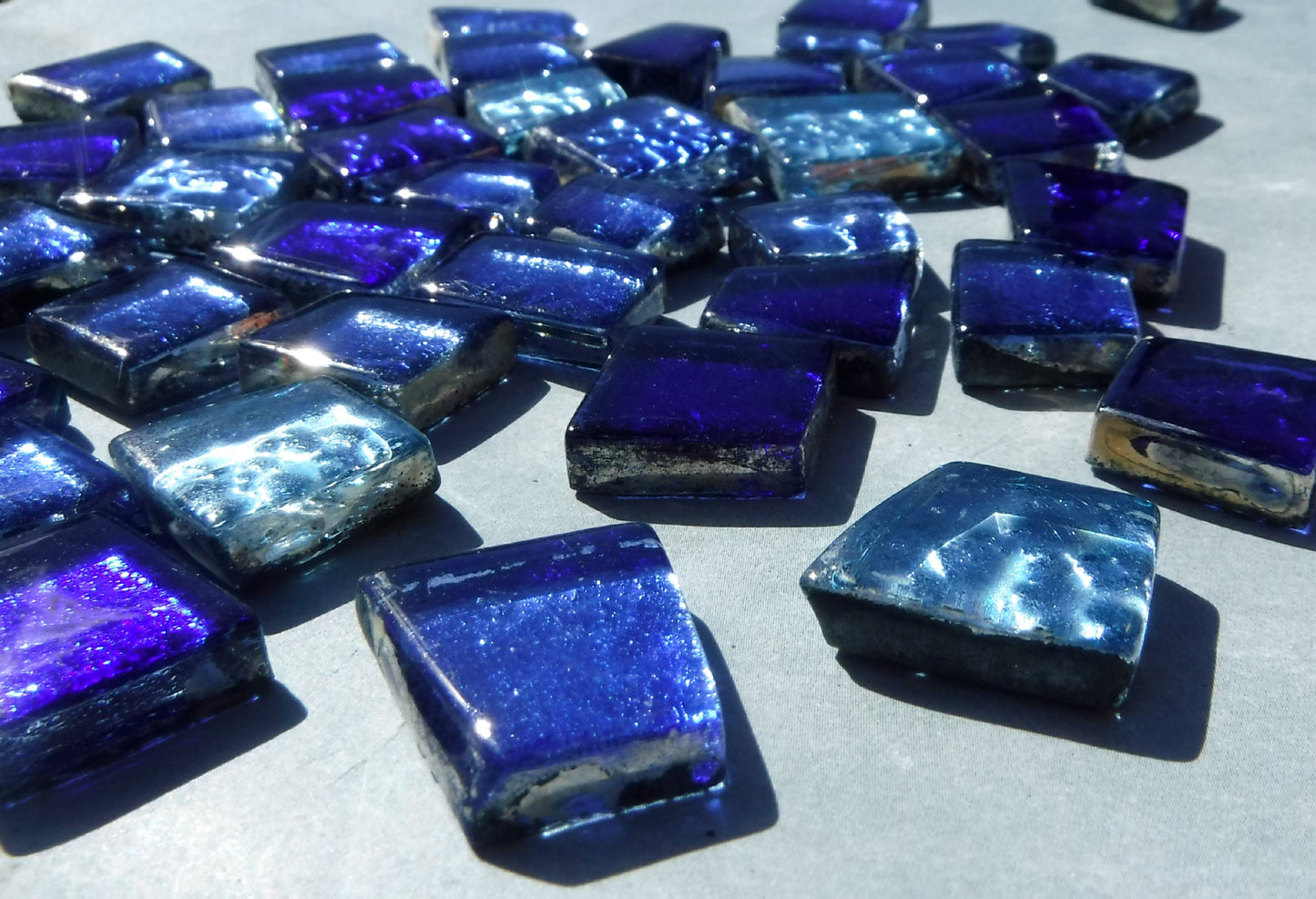 Triton Blues Glass Tiles - Metallic Foil - Assorted Shapes - 50 grams Mosaic Tiles