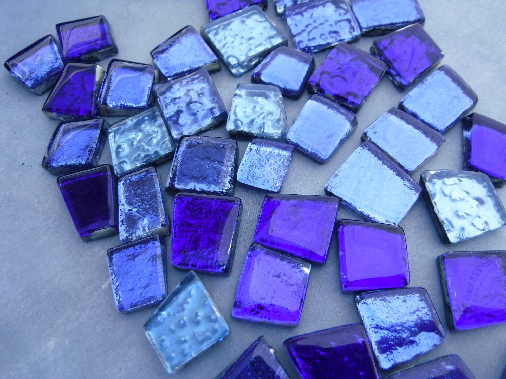 Triton Blues Glass Tiles - Metallic Foil - Assorted Shapes - 50 grams Mosaic Tiles