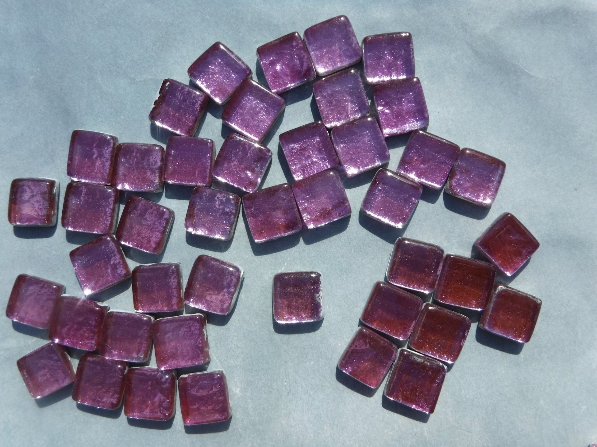 Lotus Pink Foil Square Crystal Tiles - 12mm - 50g - Approx 25 Metallic Glass Mosaic Tiles