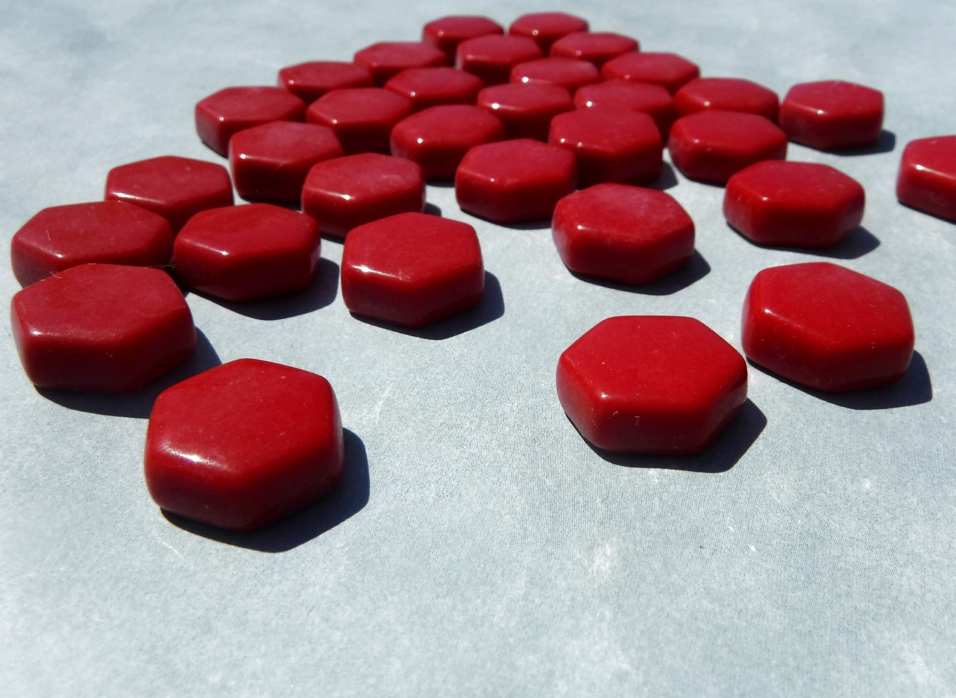 Red Hexagon Mosaic Tiles - 15mm - 100g Opaque Glass Tiles