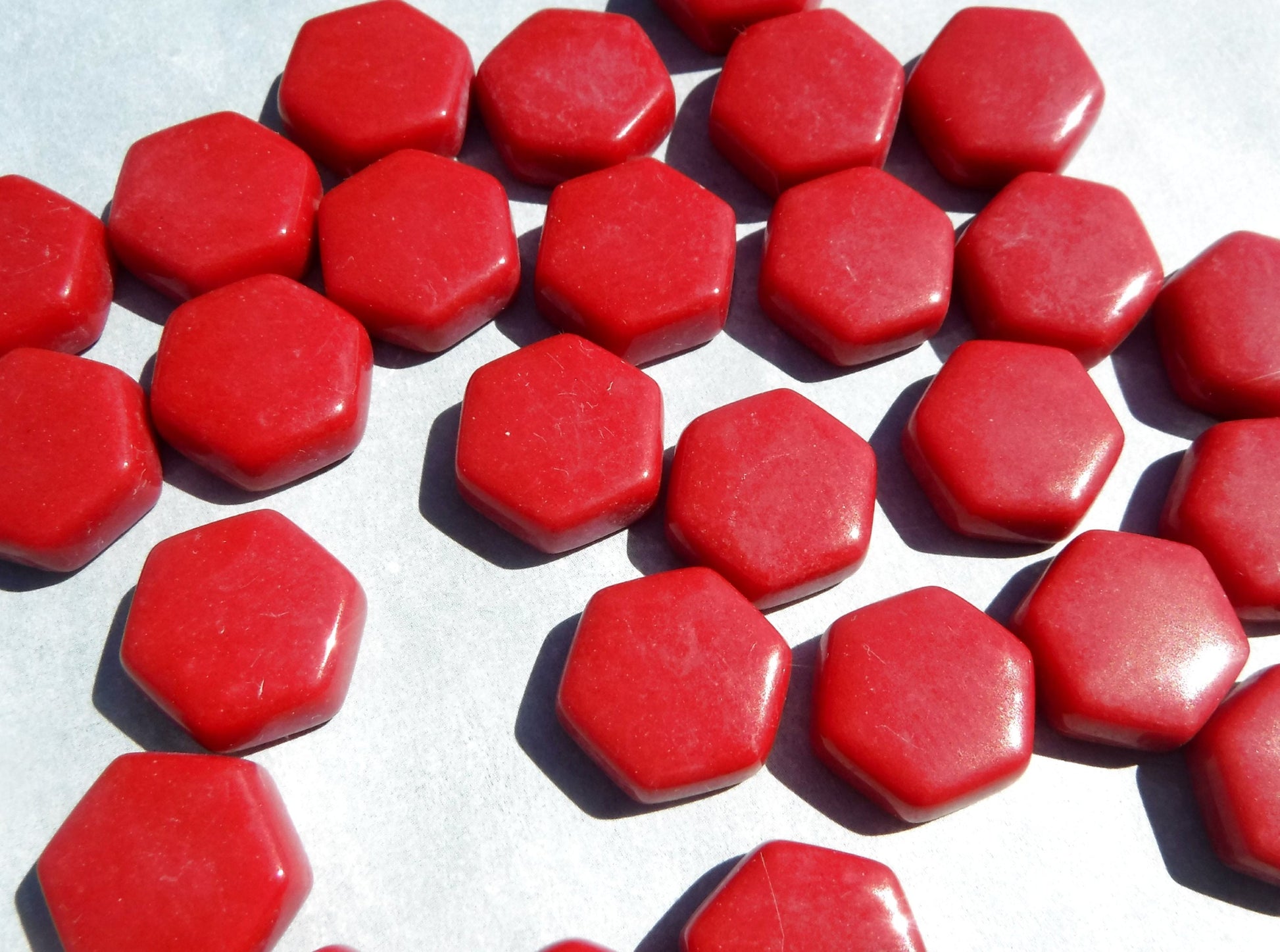 Red Hexagon Mosaic Tiles - 15mm - 100g Opaque Glass Tiles