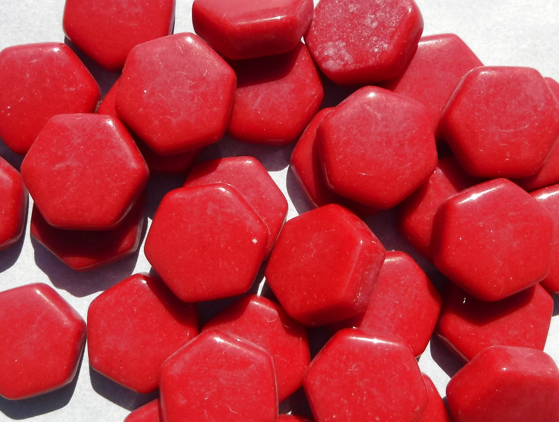 Red Hexagon Mosaic Tiles - 15mm - 100g Opaque Glass Tiles