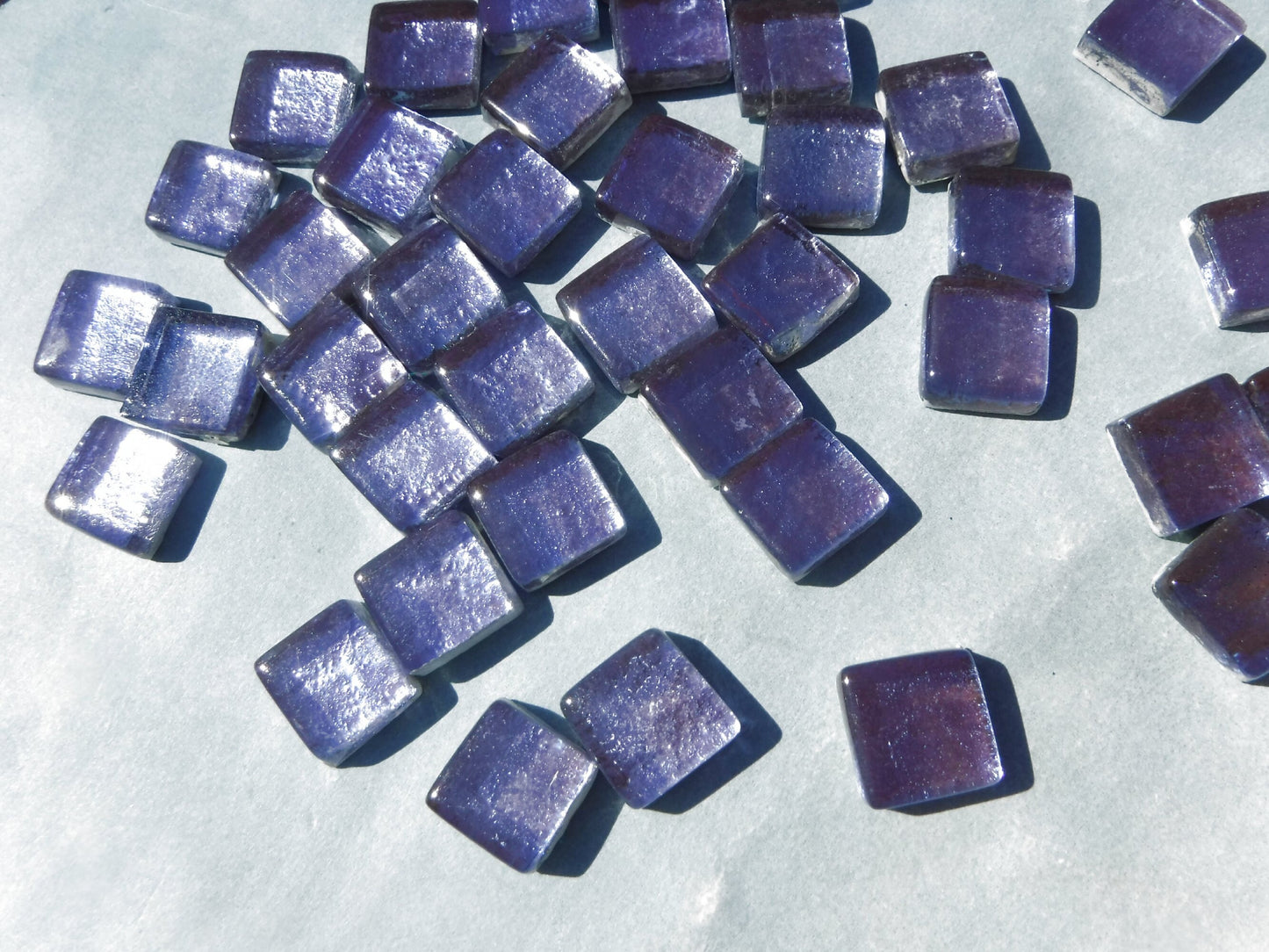 Iced Lilac Foil Square Crystal Tiles - 12mm - 50g Purple - Approx 25 Metallic Glass Mosaic Tiles
