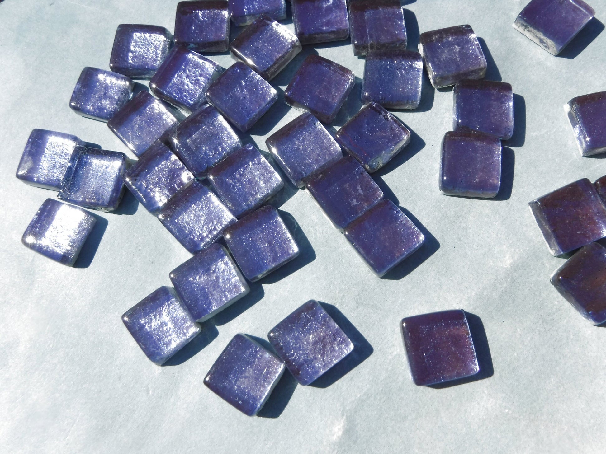 Iced Lilac Foil Square Crystal Tiles - 12mm - 50g Purple - Approx 25 Metallic Glass Mosaic Tiles