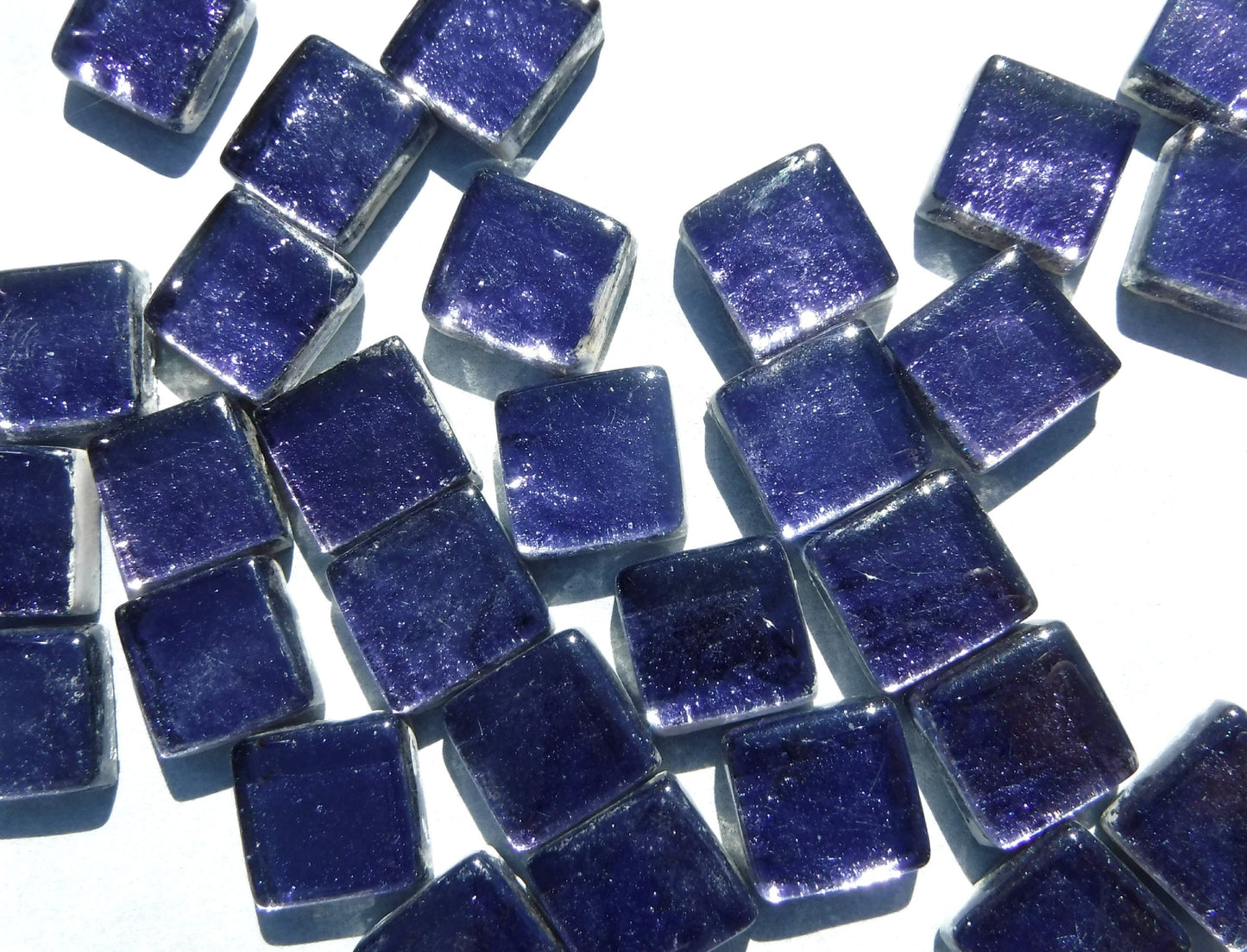 Darkest Indigo Foil Square Crystal Tiles - 12mm - 50g Anil Blue Metallic Glass Tiles