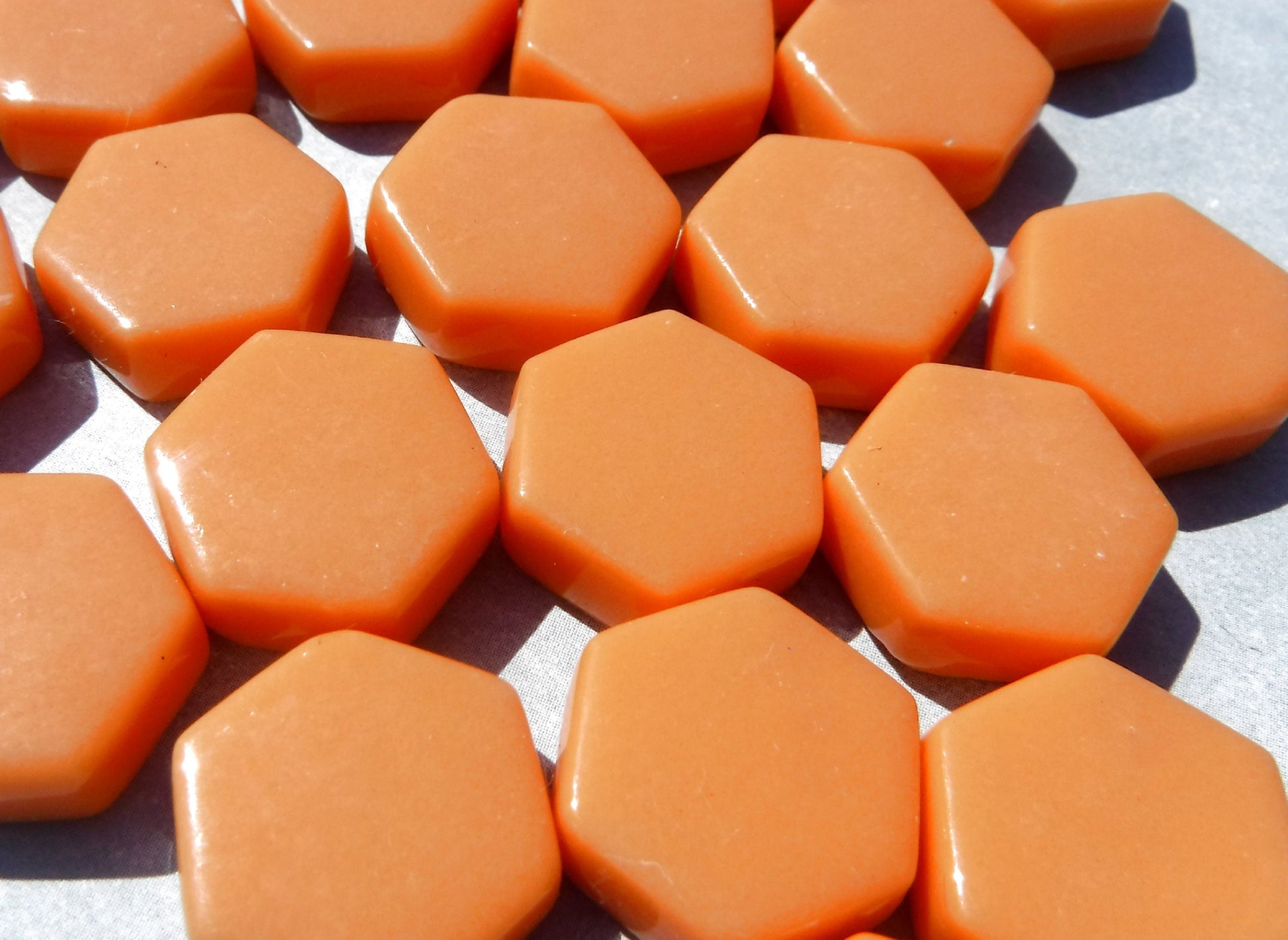 Orange Hexagon Mosaic Tiles - 15mm - 100g Opaque Glass Tiles - Pumpkin