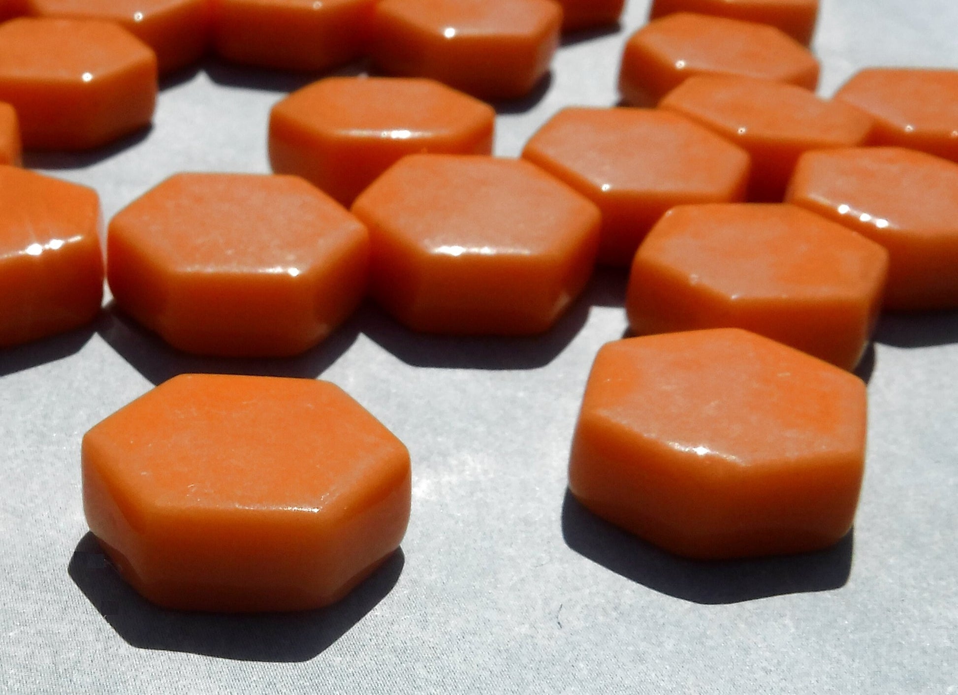 Orange Hexagon Mosaic Tiles - 15mm - 100g Opaque Glass Tiles - Pumpkin
