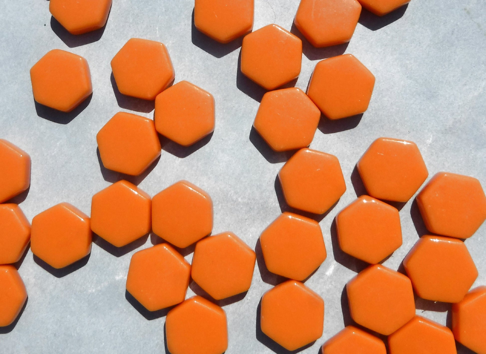 Orange Hexagon Mosaic Tiles - 15mm - 100g Opaque Glass Tiles - Pumpkin