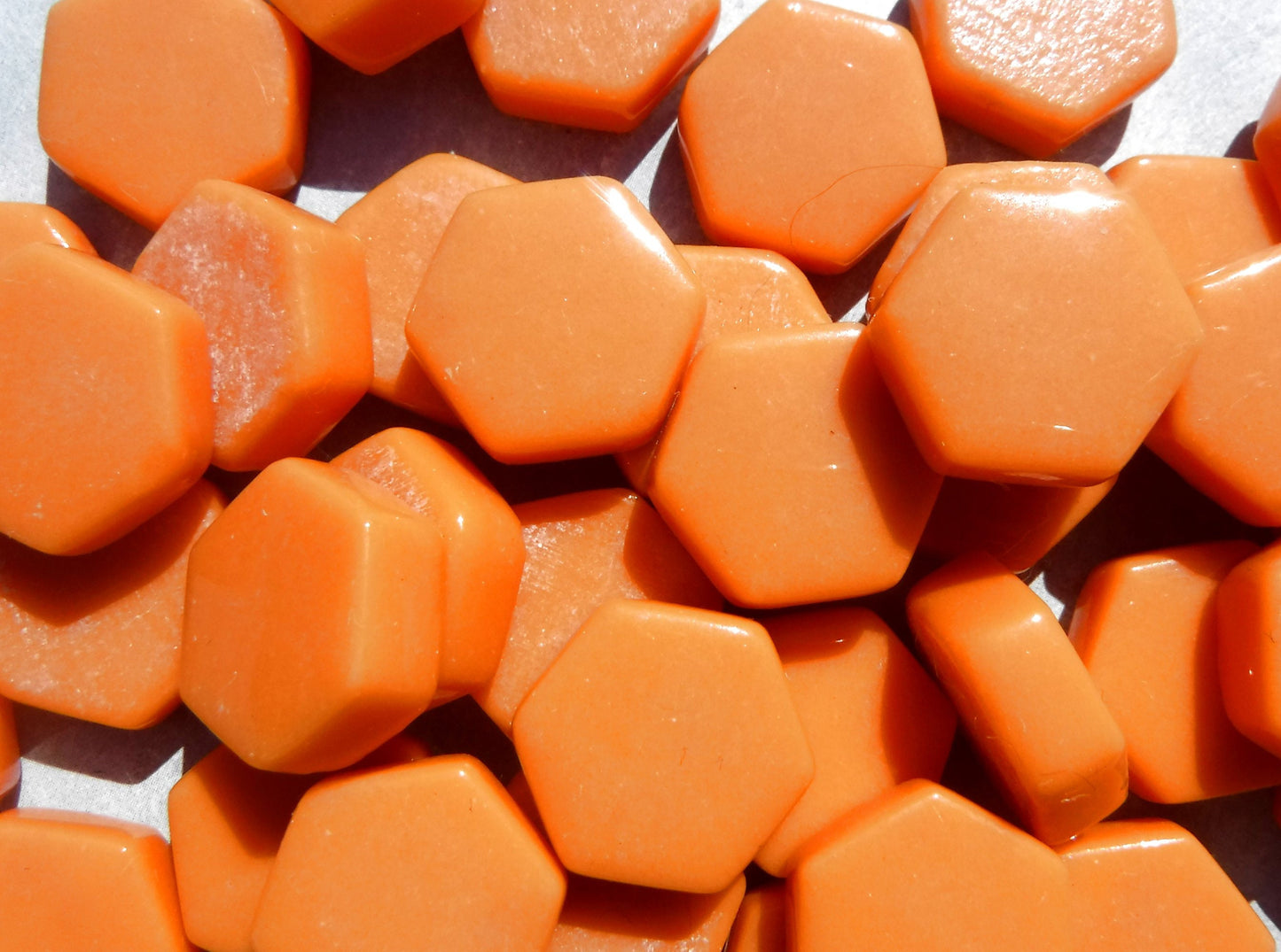 Orange Hexagon Mosaic Tiles - 15mm - 100g Opaque Glass Tiles - Pumpkin