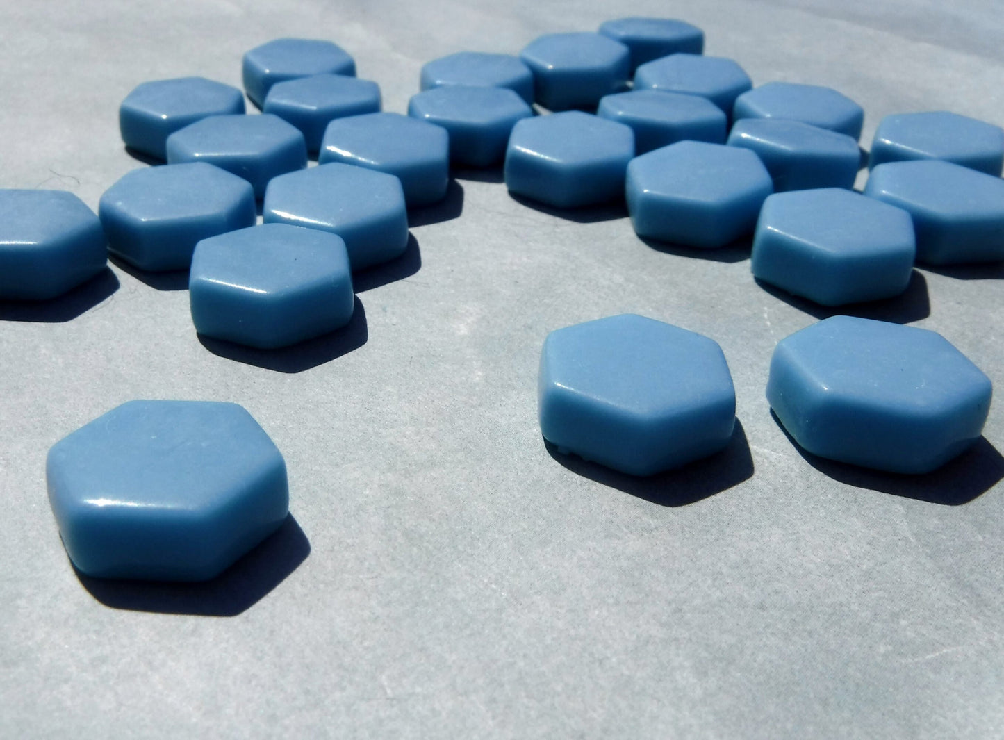 Light Blue Hexagon Mosaic Tiles - 15mm - 100g Opaque Glass Tiles in Hawaiian Blue