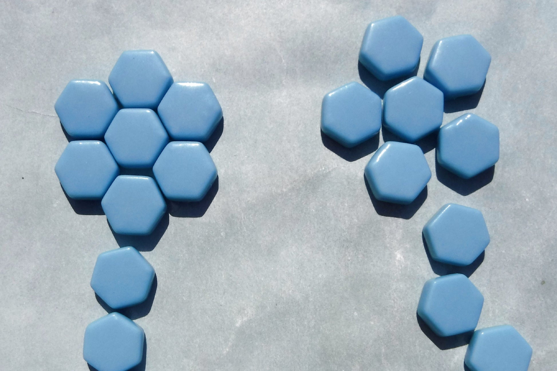 Light Blue Hexagon Mosaic Tiles - 15mm - 100g Opaque Glass Tiles in Hawaiian Blue