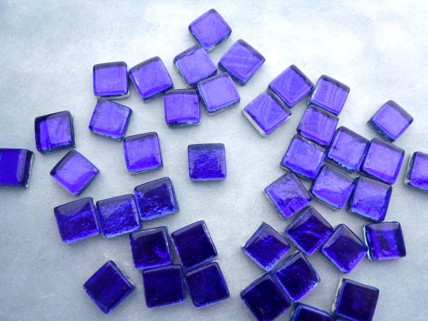 Cobalt Blue Foil Square Crystal Tiles - 12mm - 50g - Approx 25 Metallic Glass Mosaic Tiles